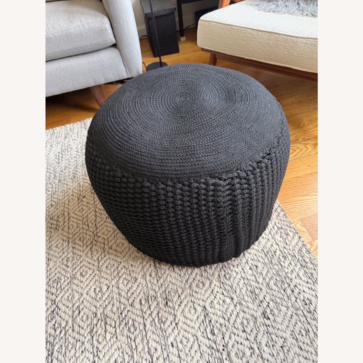Crate & Barrel Black Crochet Pouf - image-6