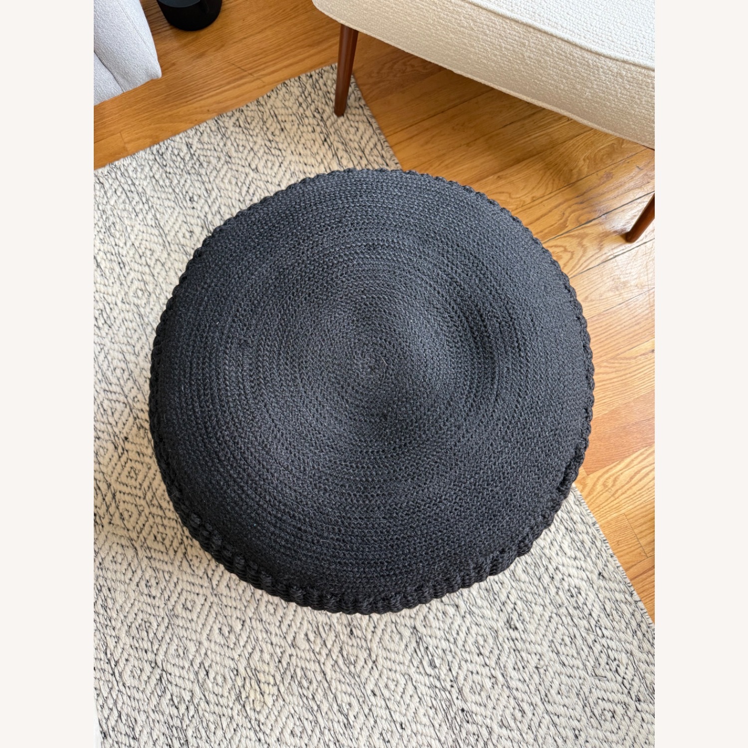Crate & Barrel Black Crochet Pouf - image-4