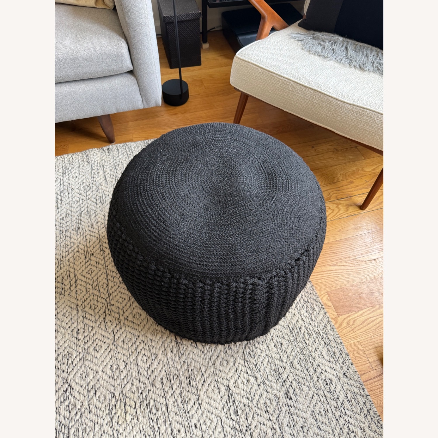 Crate & Barrel Black Crochet Pouf - image-5