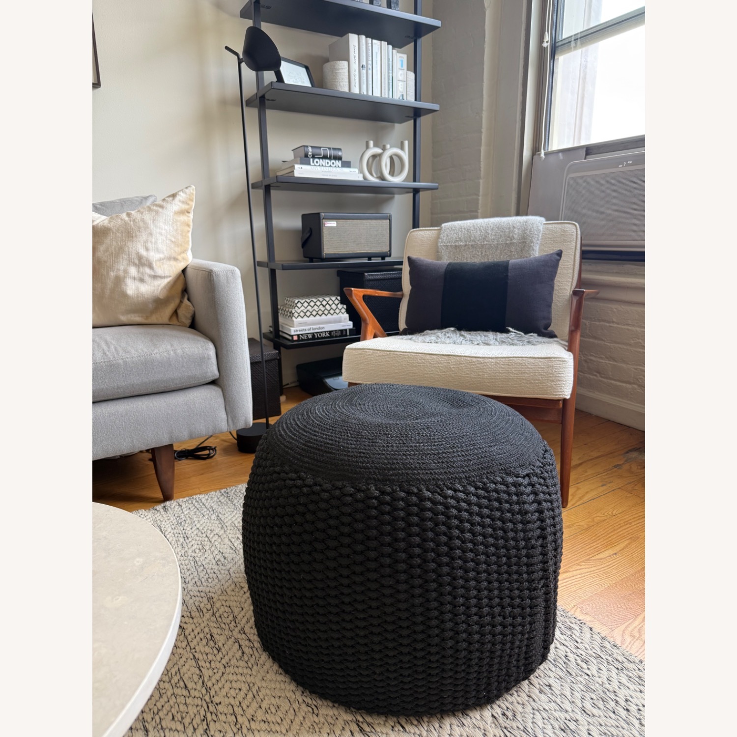 Crate & Barrel Black Crochet Pouf - image-1