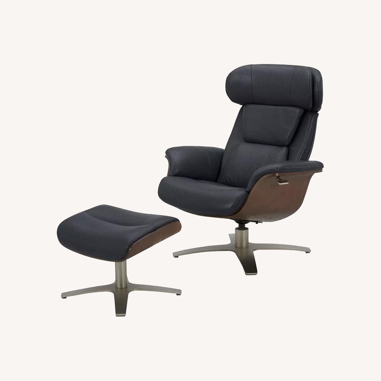 Macy’s Janer Leather Swivel Chair/Ottoman Set - image-0