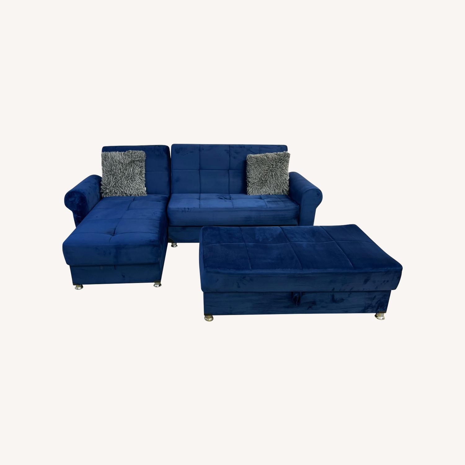 Ibiza Blue Sectional Couch and Ottoman - AptDeco