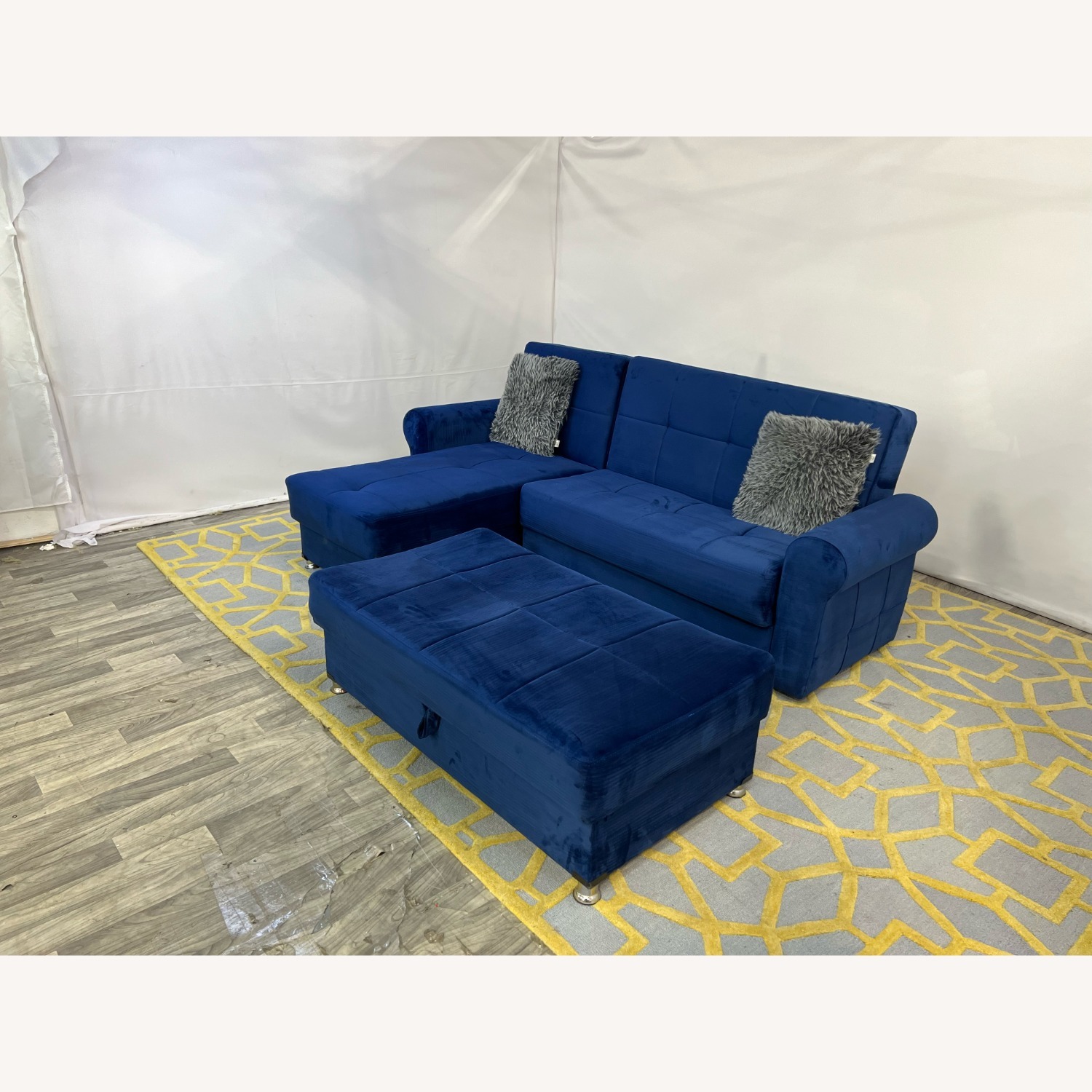 Ibiza Blue Sectional Couch and Ottoman - AptDeco