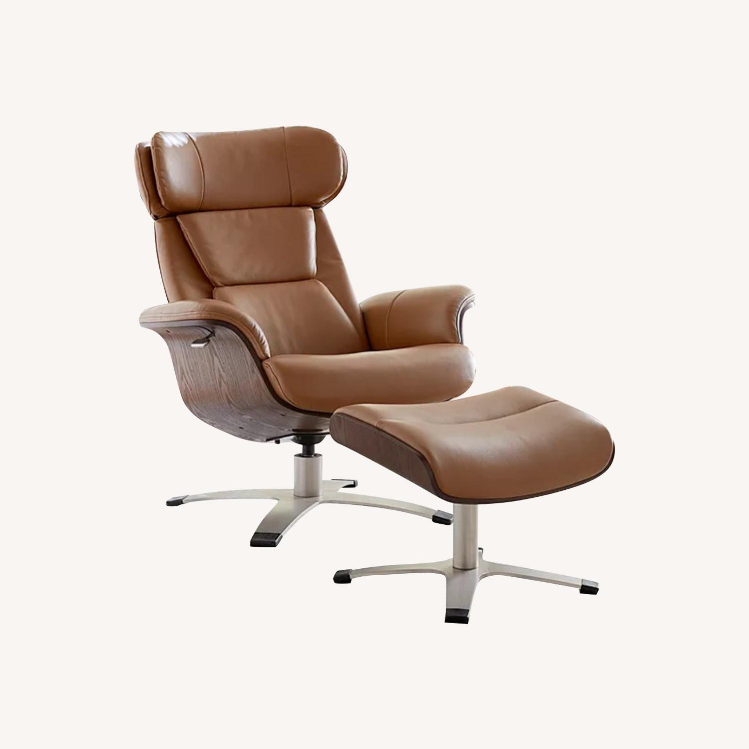 Macy’s Janer Leather Swivel Chair/Ottoman - image-0