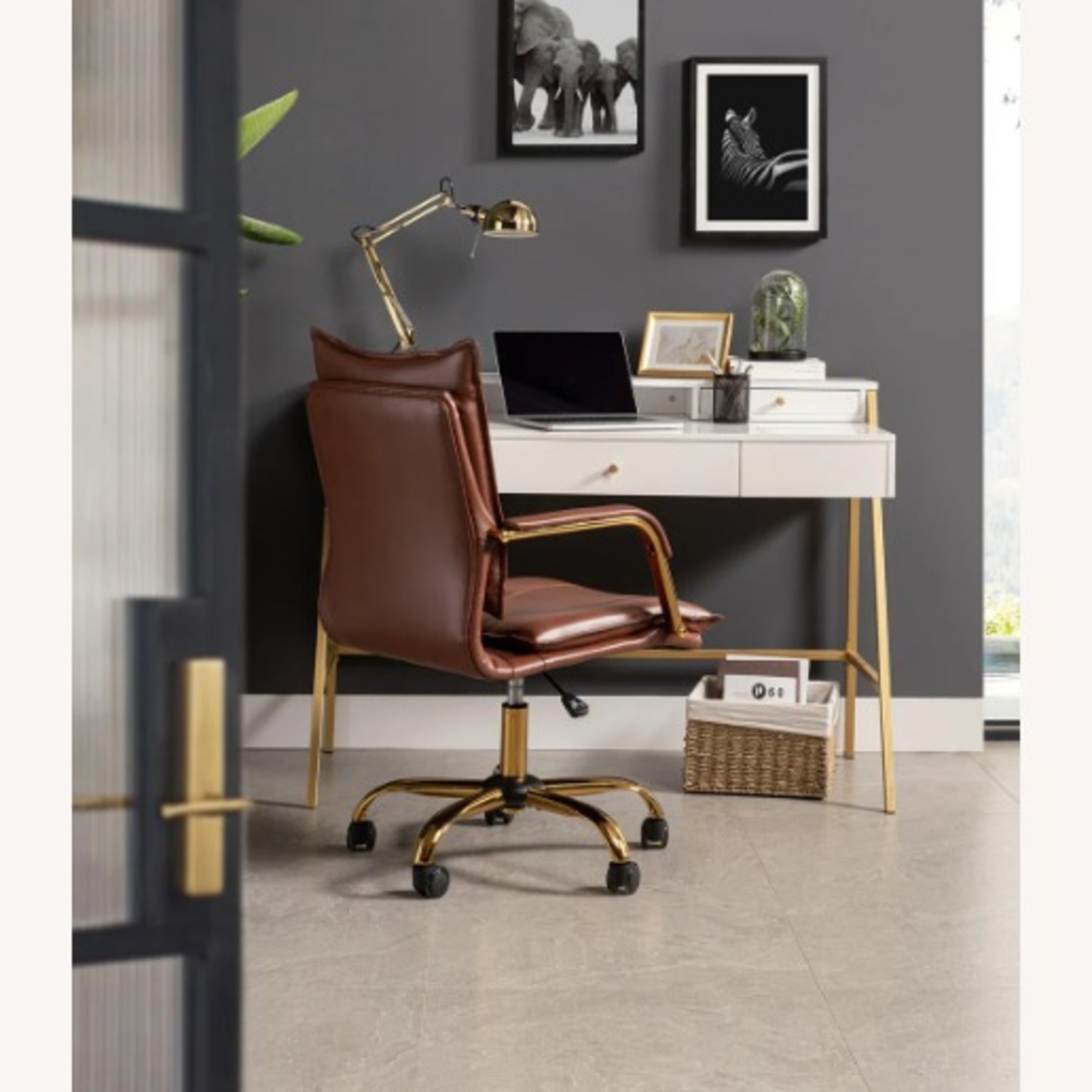 Gedrie Modern Faux Leather Swivel Office Chair - image-2