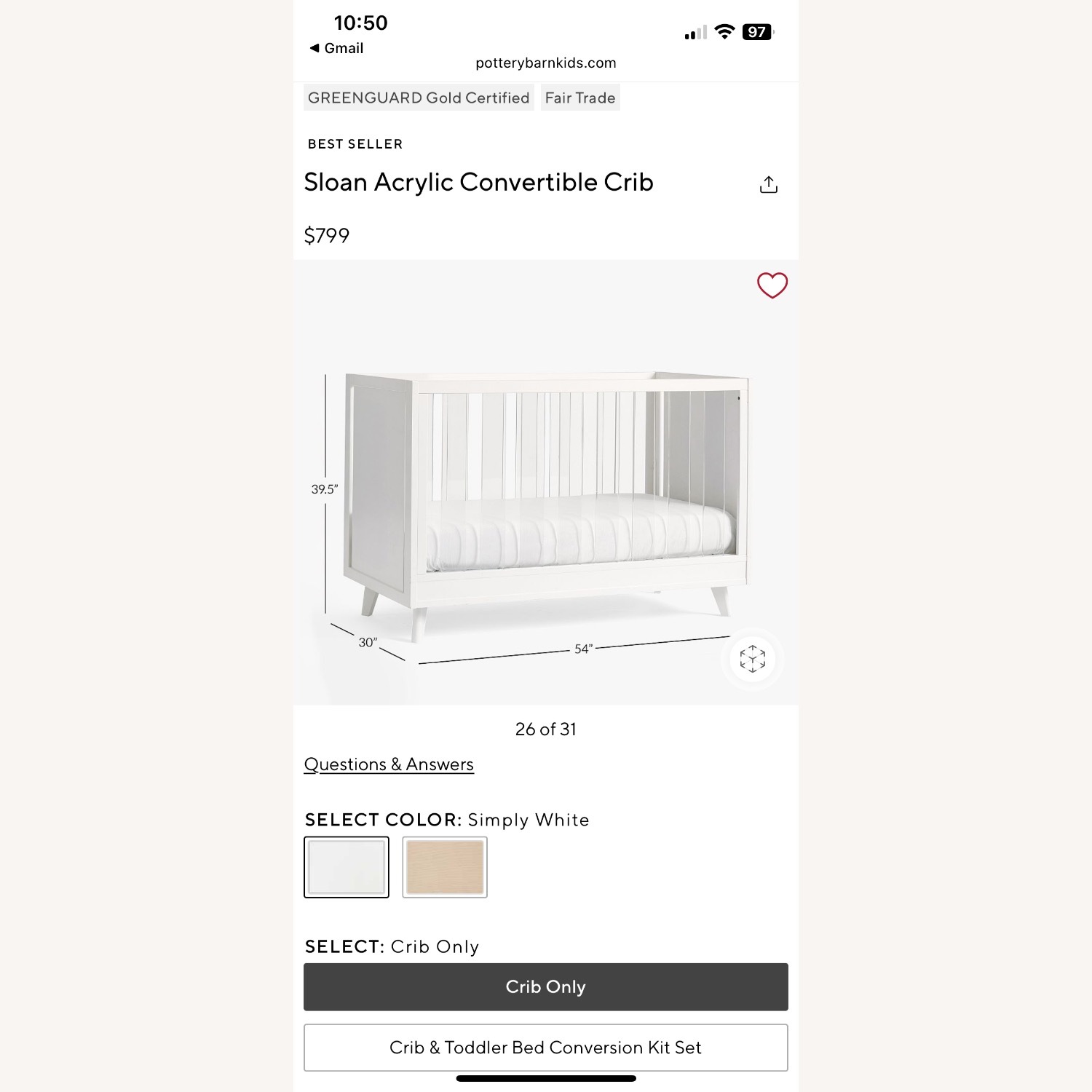 Pottery Barn Sloan Crib - image-4