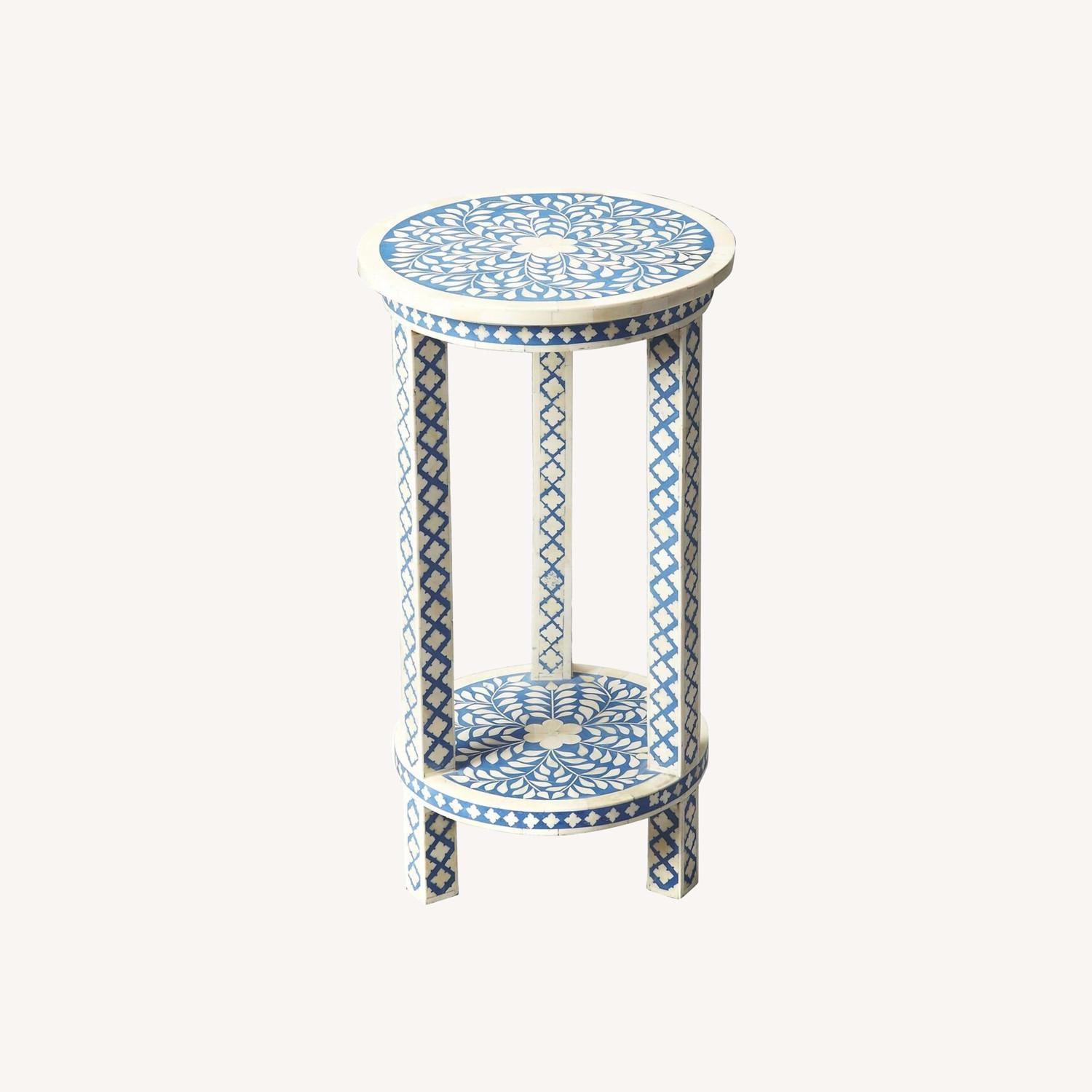 One King Lane's Bone Inlay Side Table Blue White - image-0