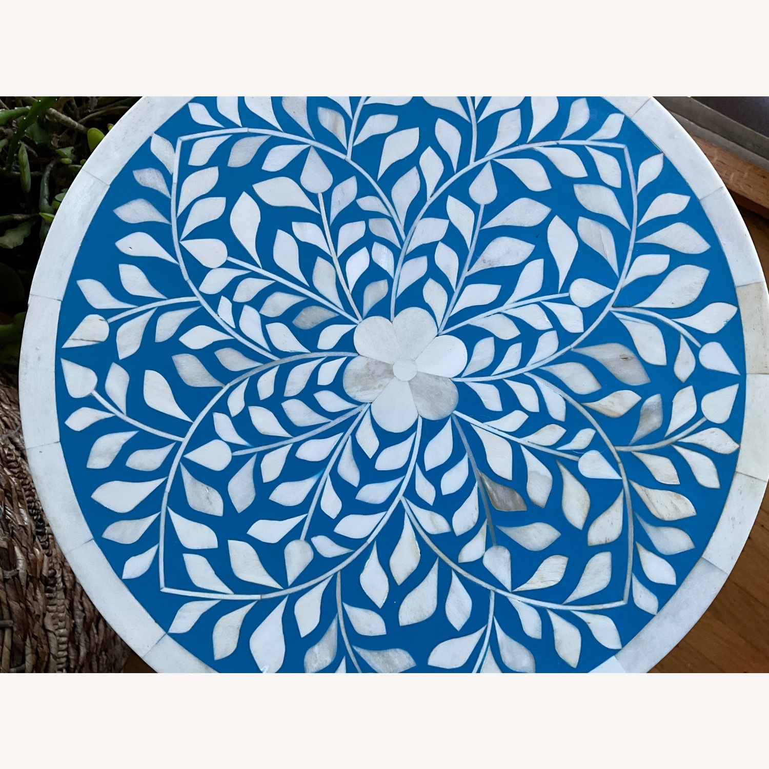 One King Lane's Bone Inlay Side Table Blue White - image-4