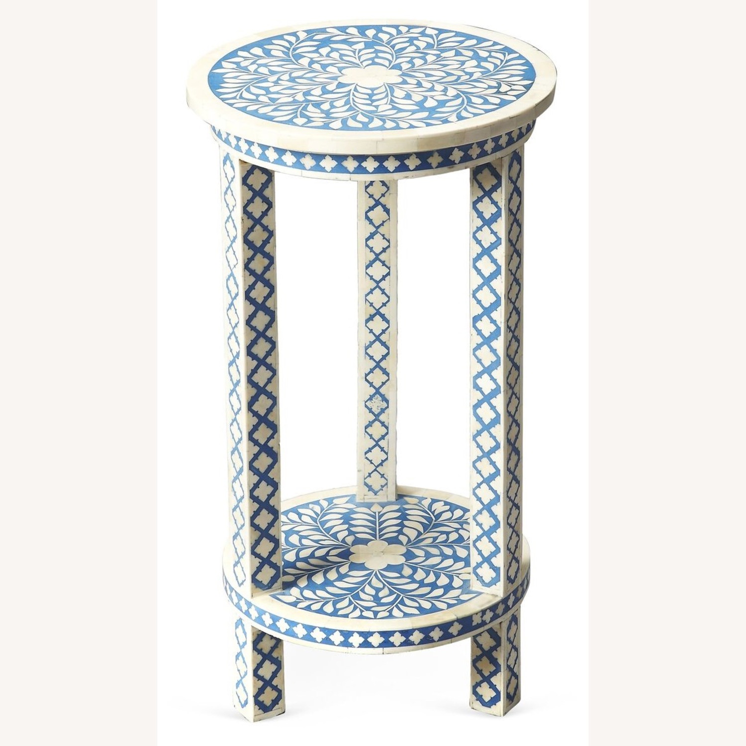 One King Lane's Bone Inlay Side Table Blue White - image-1