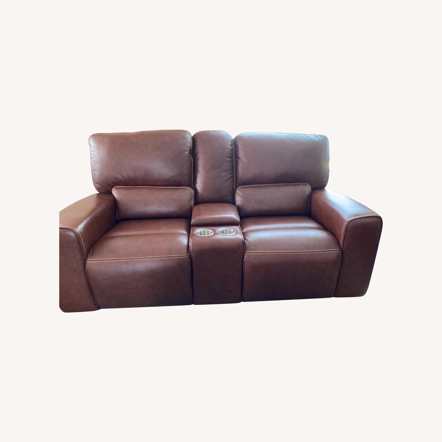 Leather Italia USA Brown Power Reclining Loveseat  - image-0