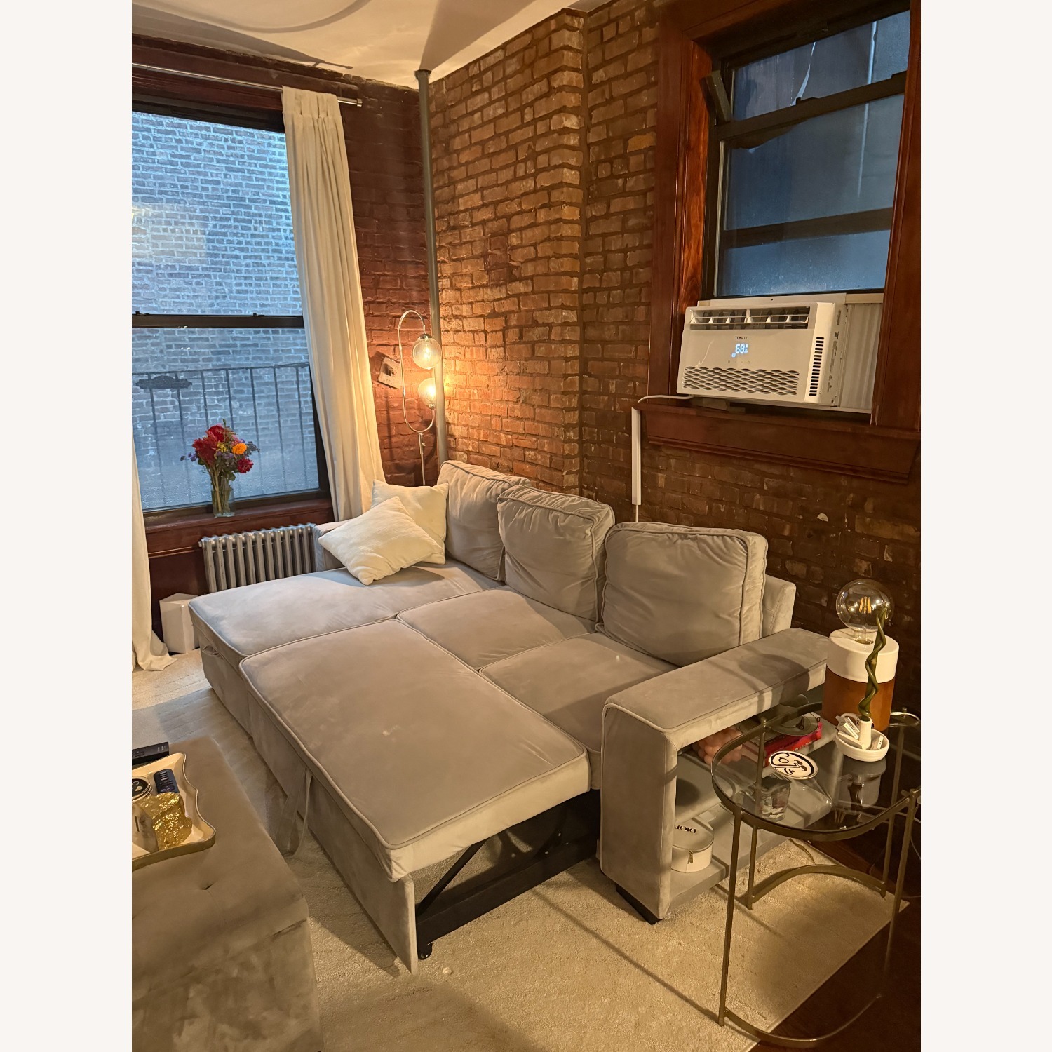 Velvet Gray Sleeper Couch - image-6