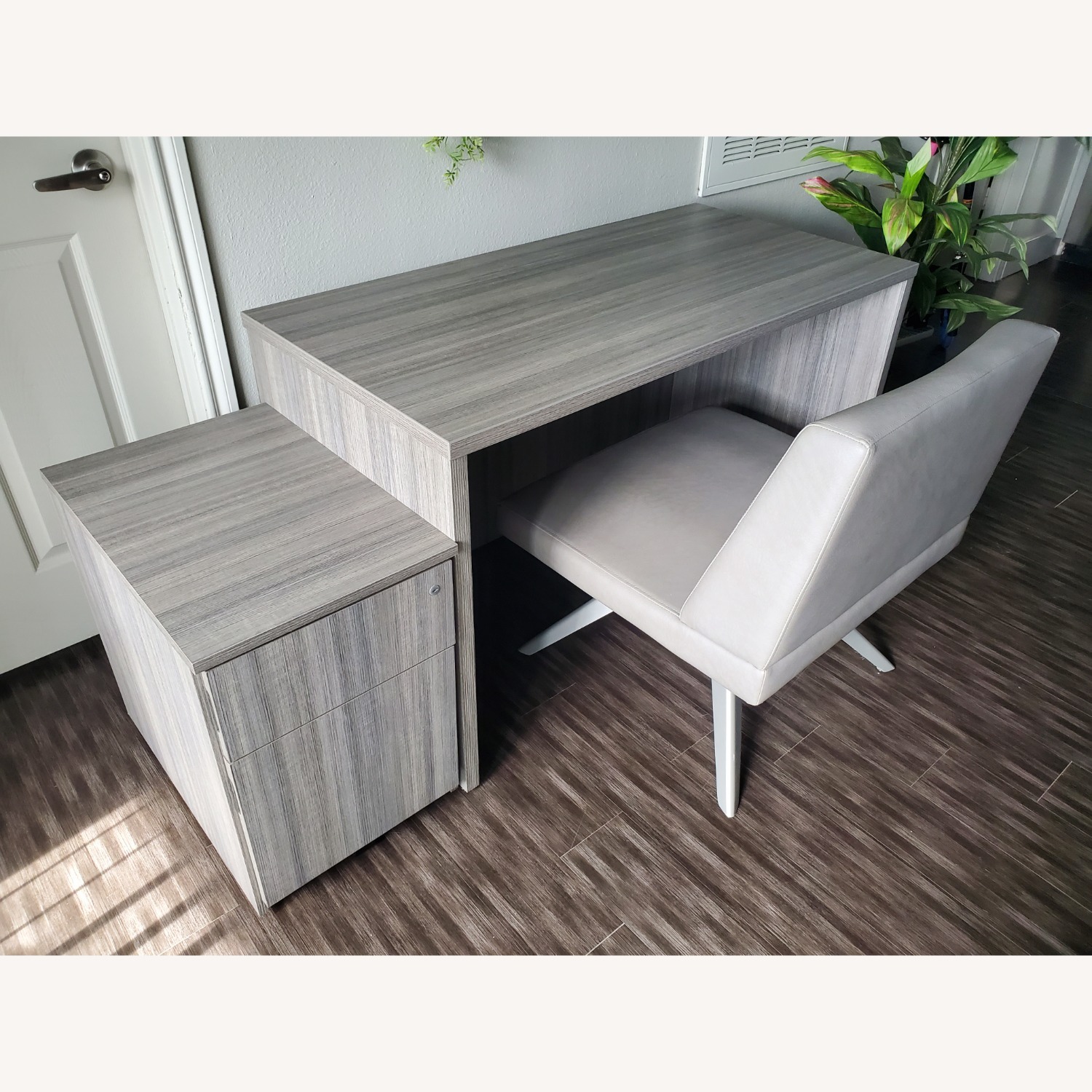 Grey Leather Swivel Chair - image-0