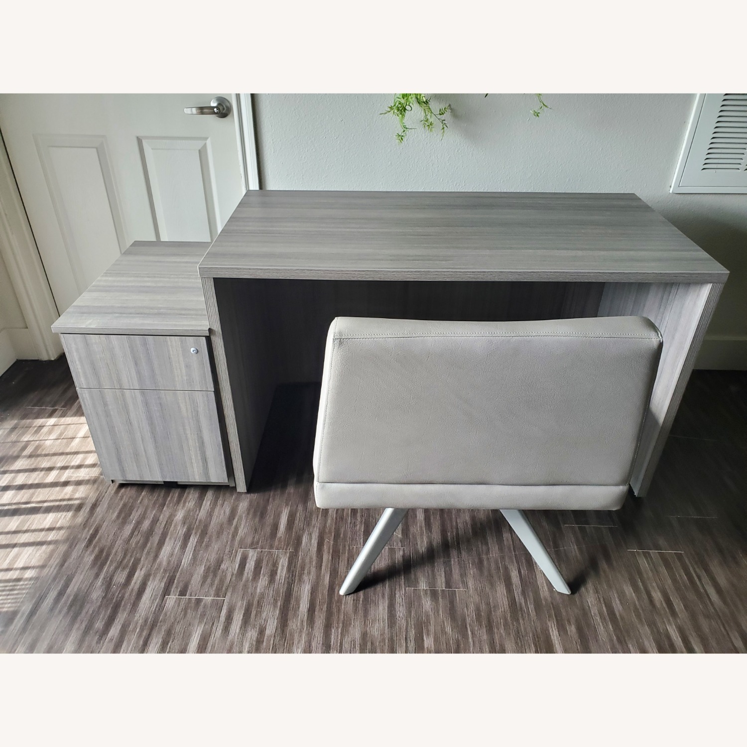 Grey Leather Swivel Chair - image-1