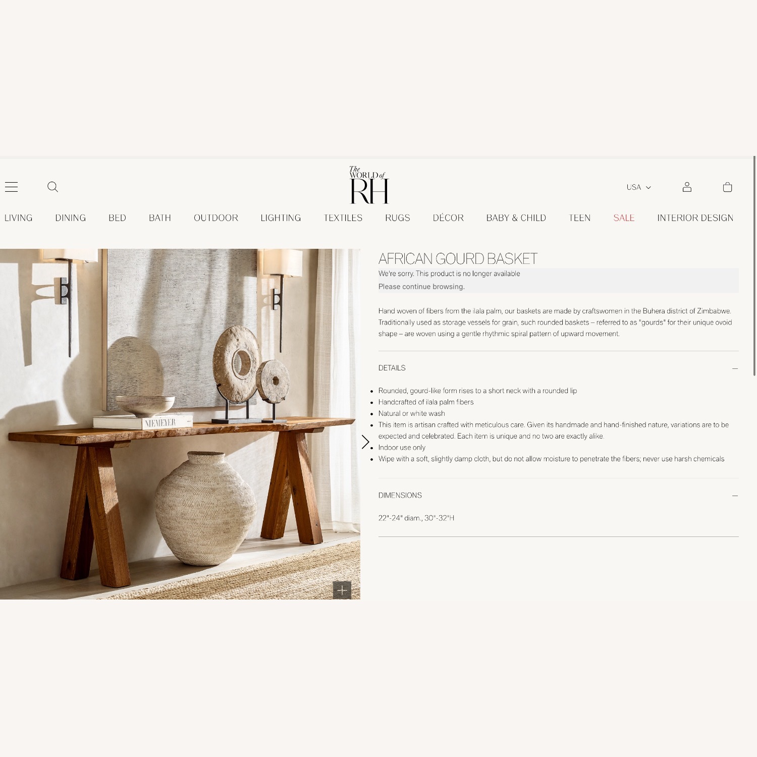 Restoration Hardware African Gourd Baskets a Pair - image-1