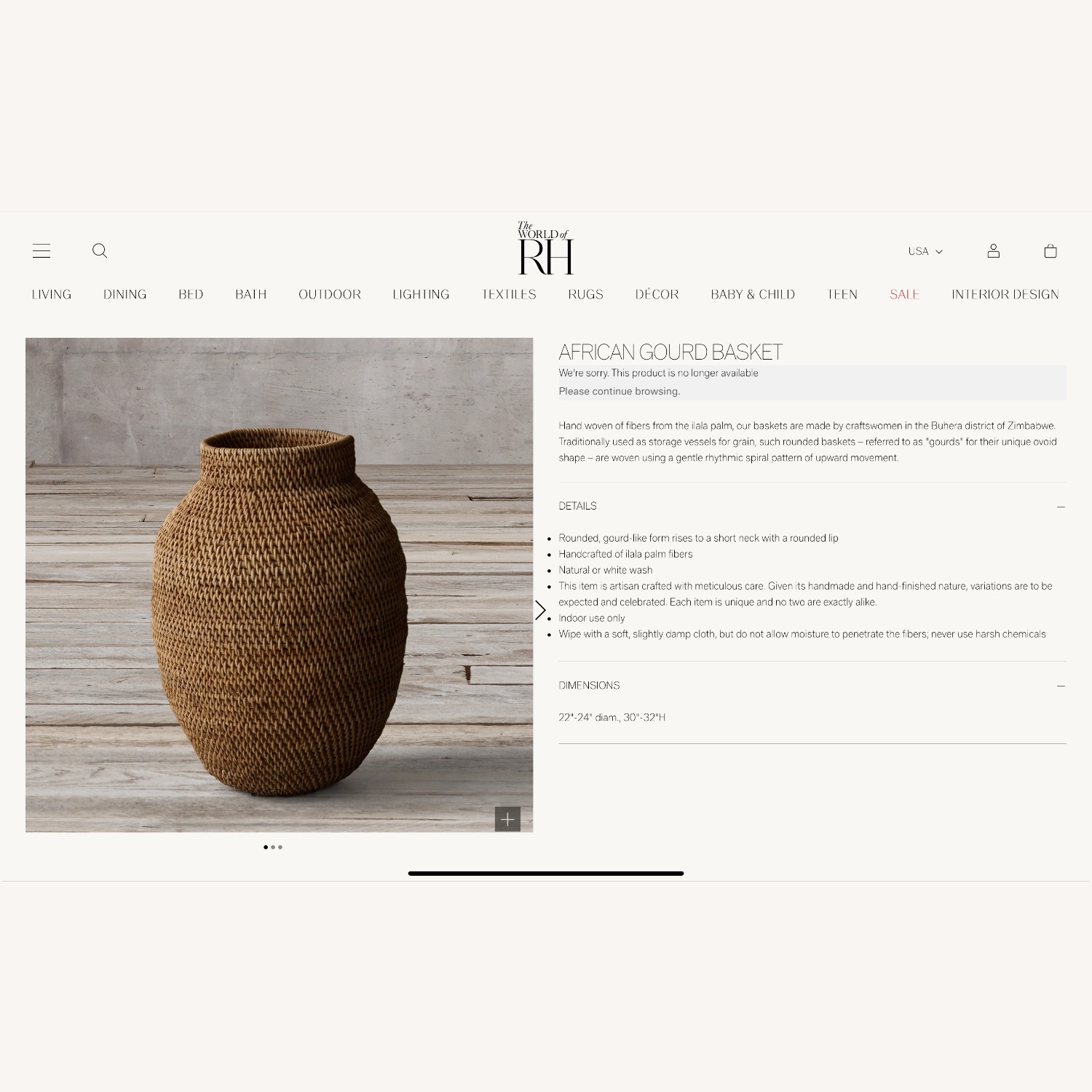 Restoration Hardware African Gourd Baskets a Pair - image-2