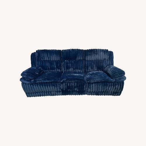 Used Ebern Designs Melita Blue Corduroy Reclining Sofa for sale on AptDeco