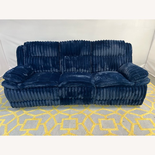 Used Ebern Designs Melita Blue Corduroy Reclining Sofa for sale on AptDeco