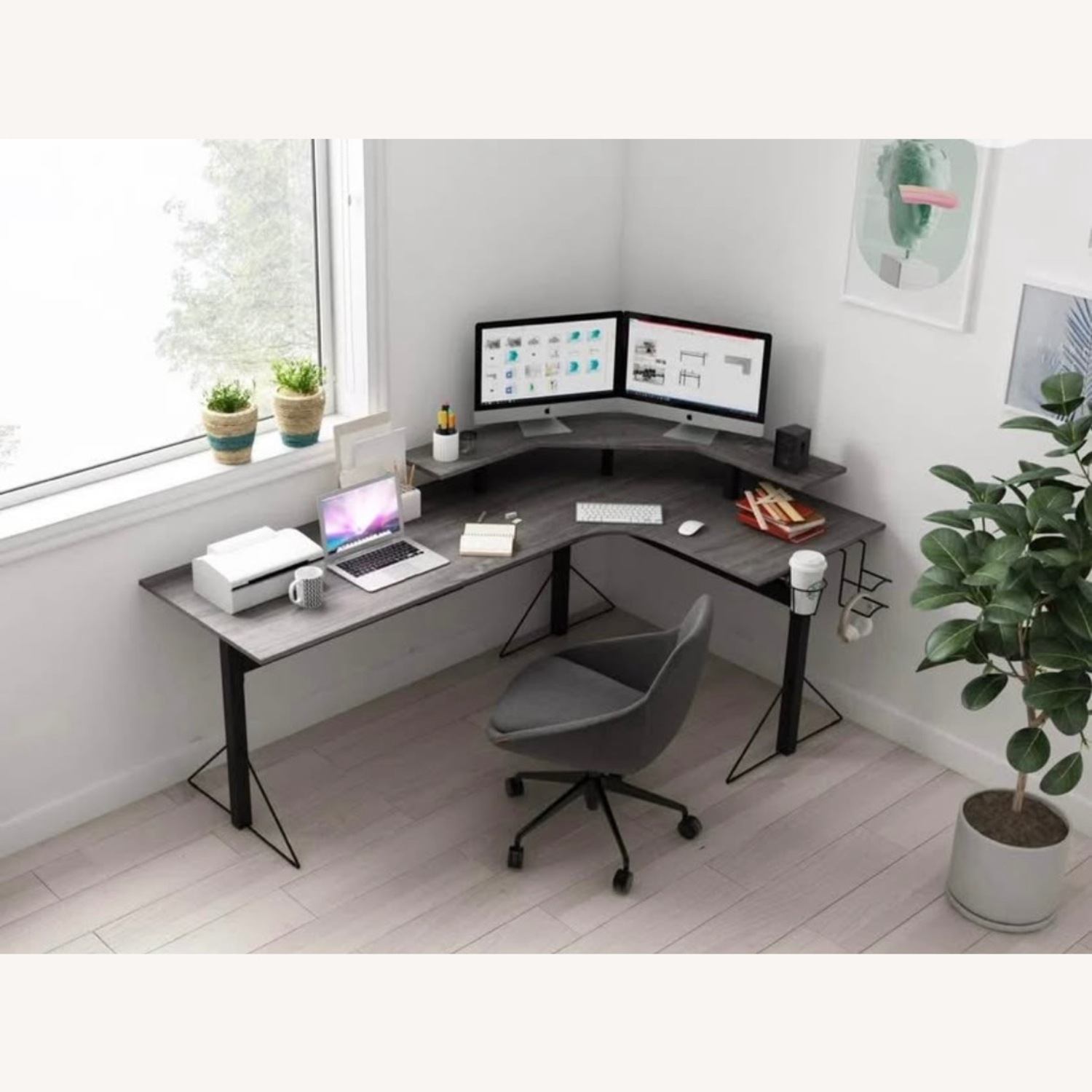 White Oak L-Shaped Desk - image-3