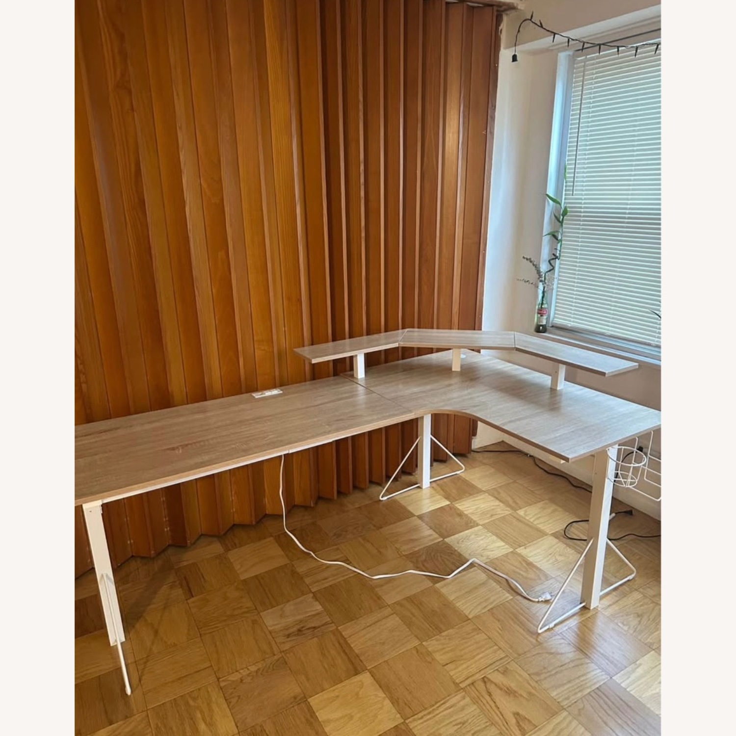 White Oak L-Shaped Desk - image-1