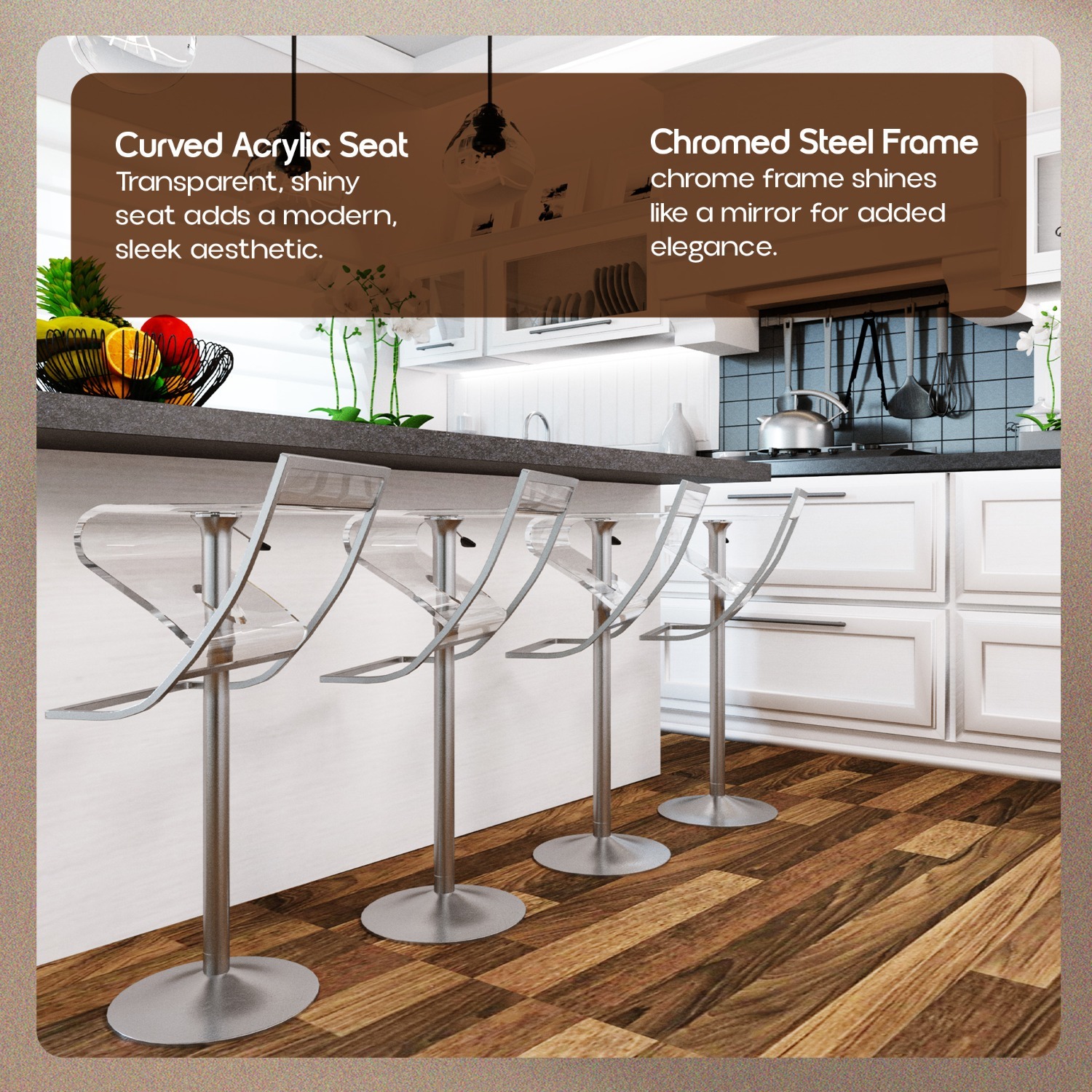 Napoli Clear Acrylic Barstool Adjustable Height - image-3