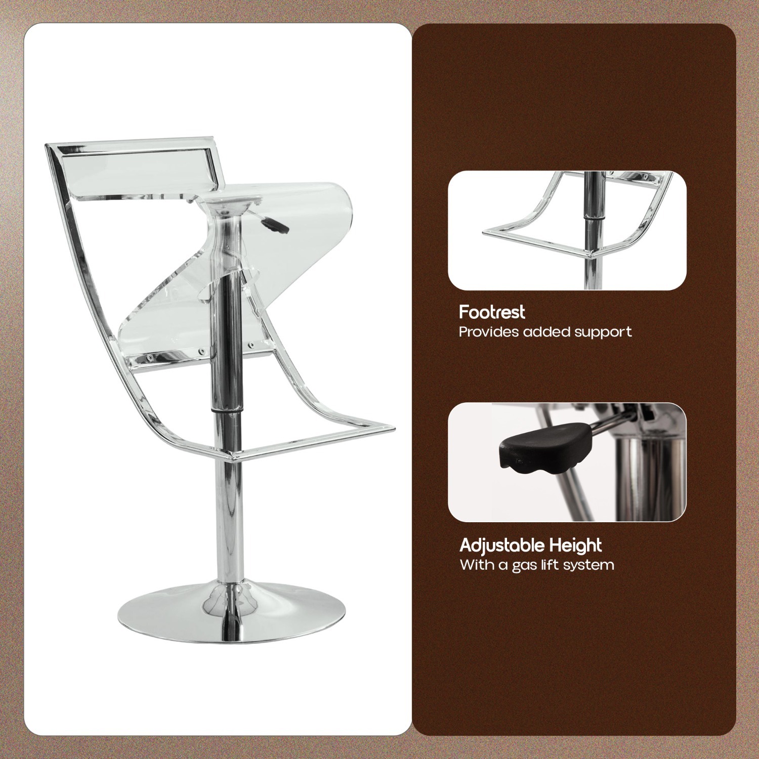 Napoli Clear Acrylic Barstool Adjustable Height - image-4