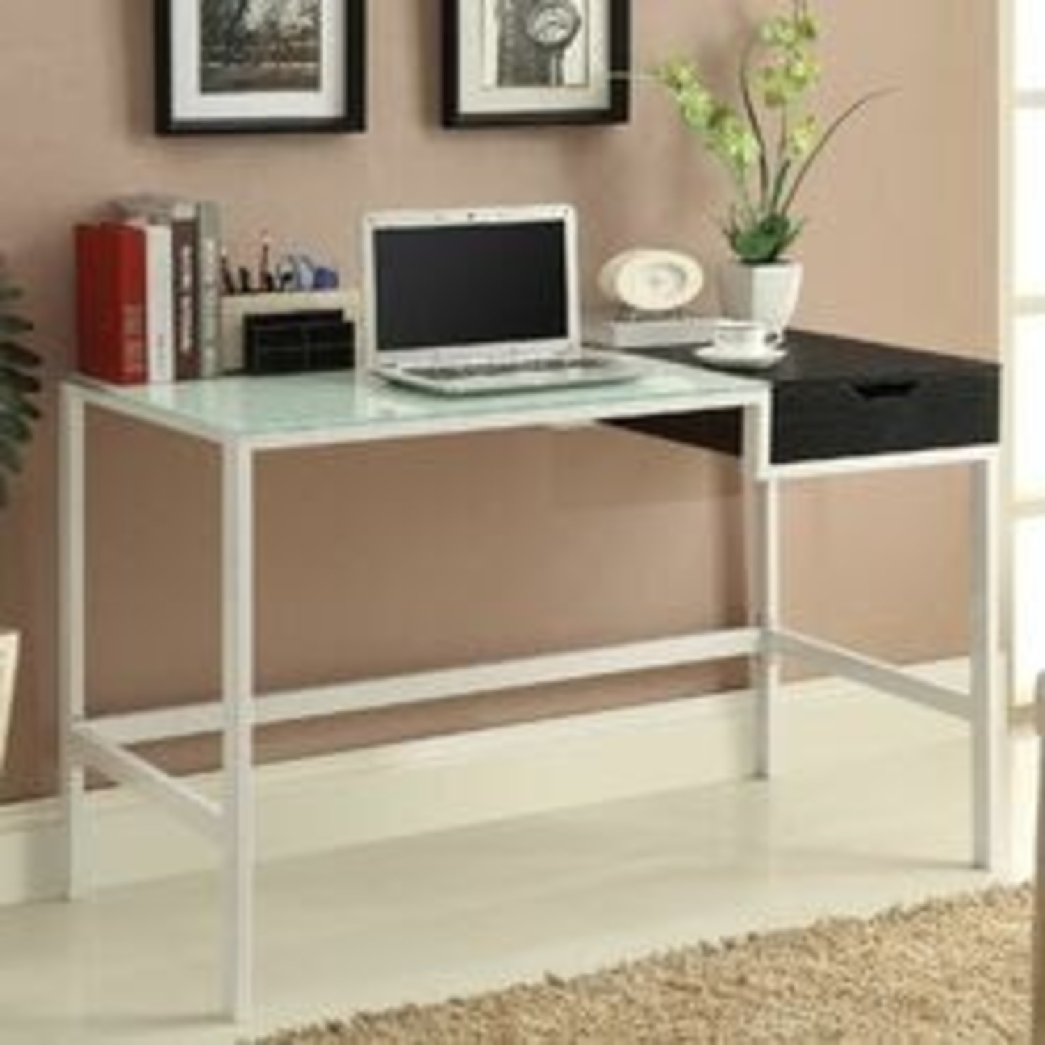 Wildon Home Glass Writing Desk with Drawer - image-3