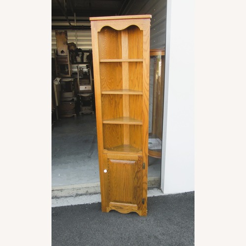 Used Vintage Corner Shelf Cabinet Med Oak Stain for sale on AptDeco