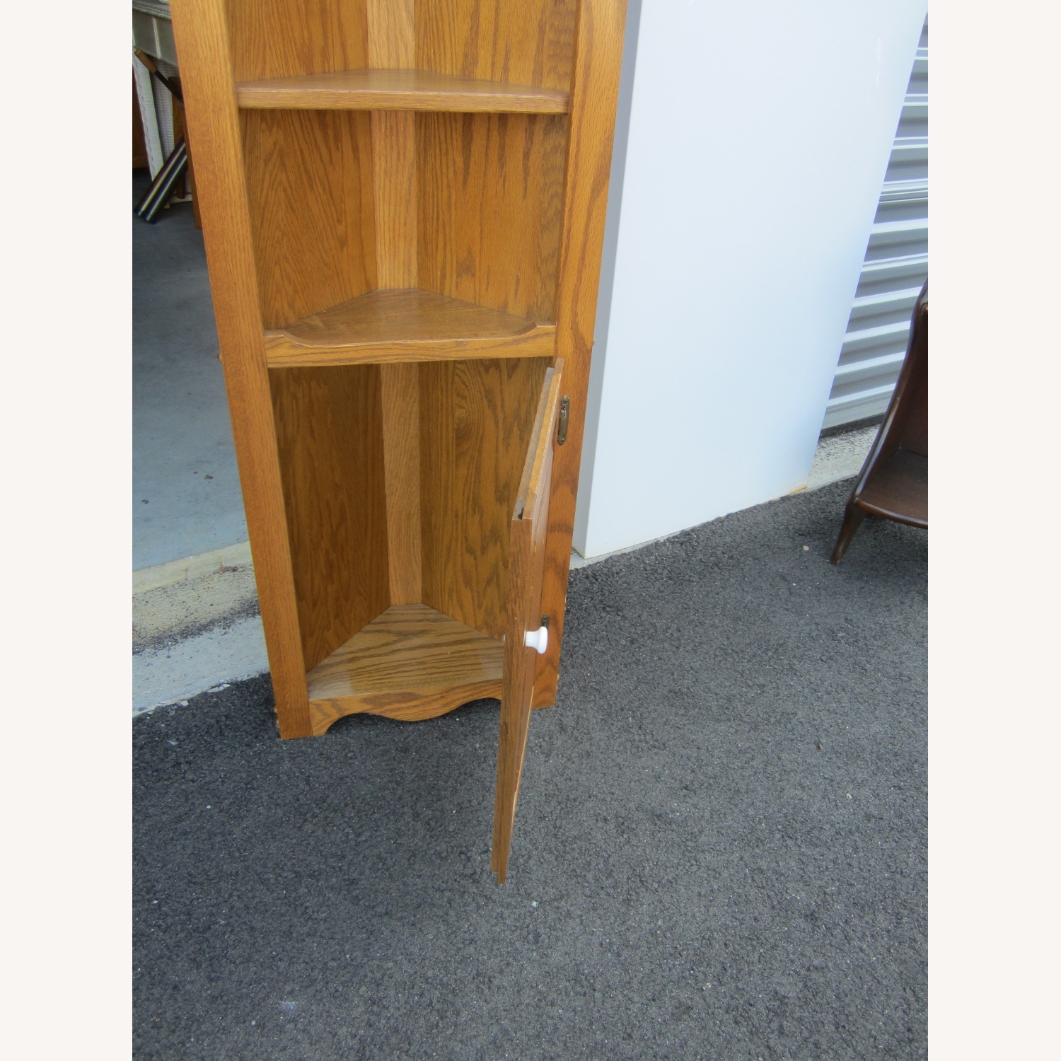 Vintage Corner Shelf Cabinet Med Oak Stain - image-3
