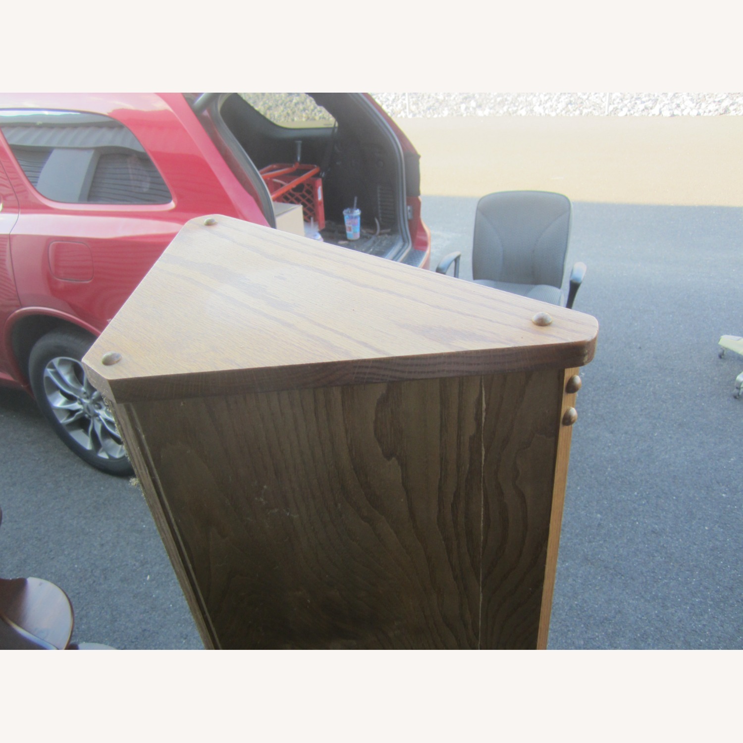 Vintage Corner Shelf Cabinet Med Oak Stain - image-5