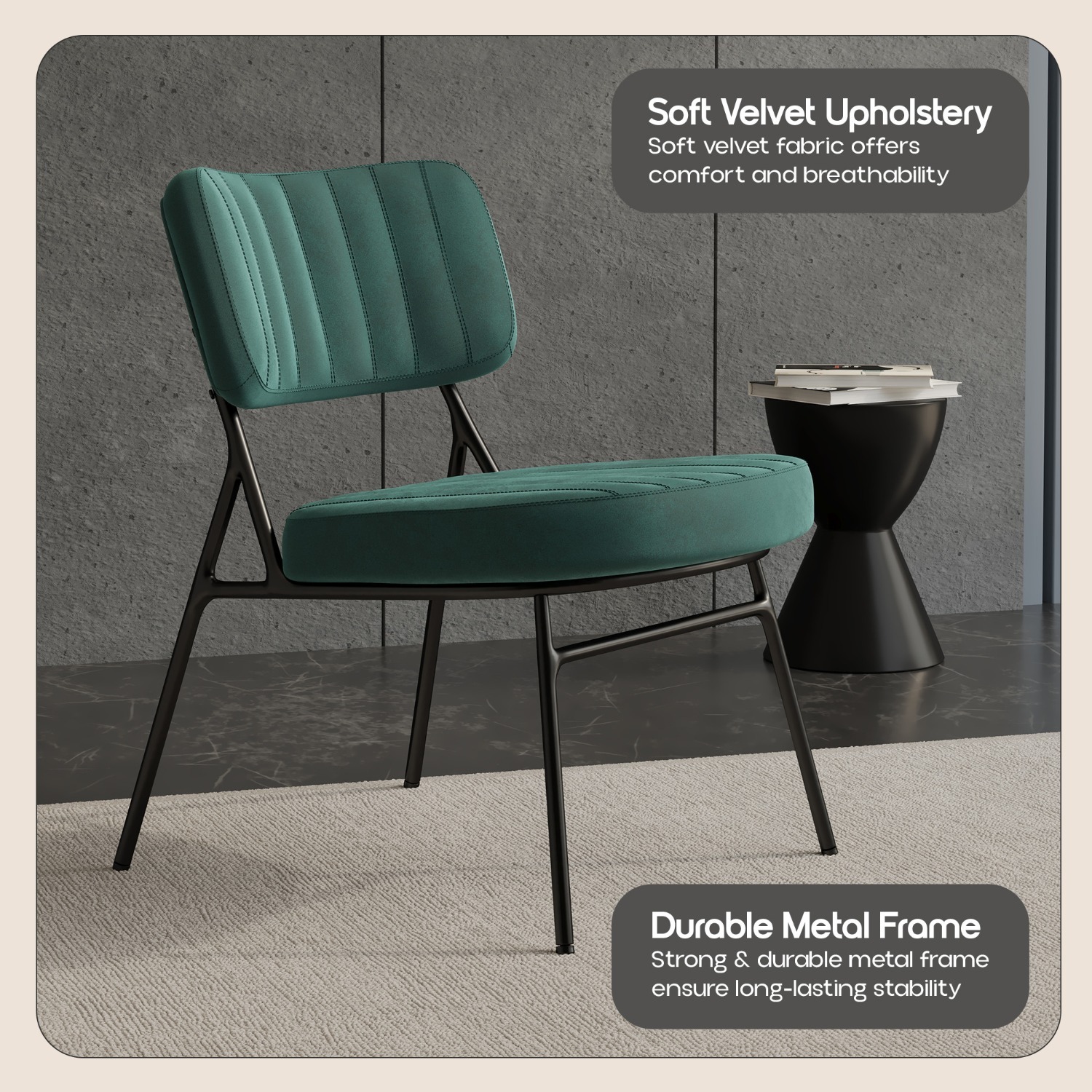 Marilane Velvet Accent Chair Metal Legs Green - image-3