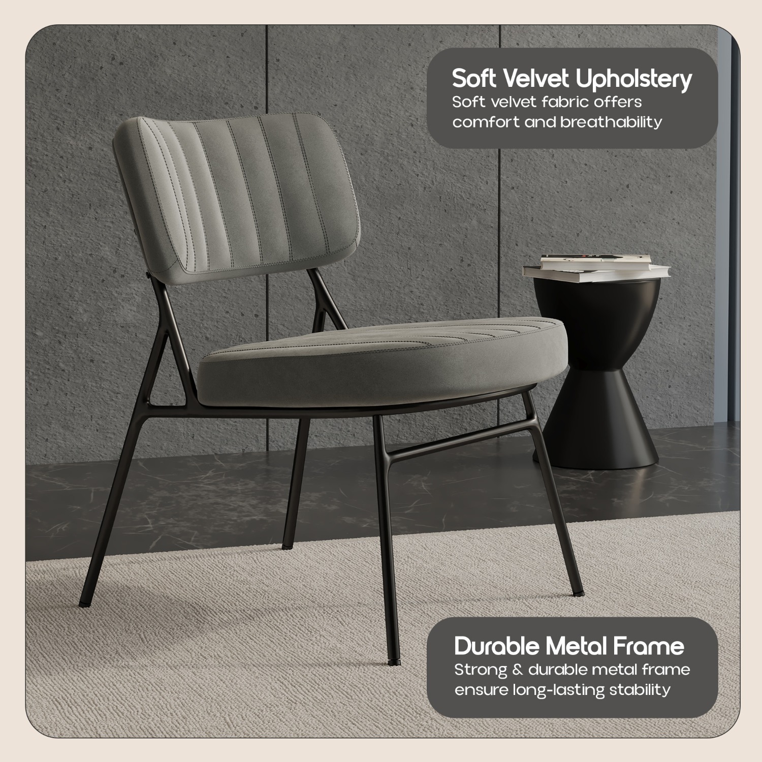 Marilane Velvet Accent Chair Metal Legs Grey - image-3