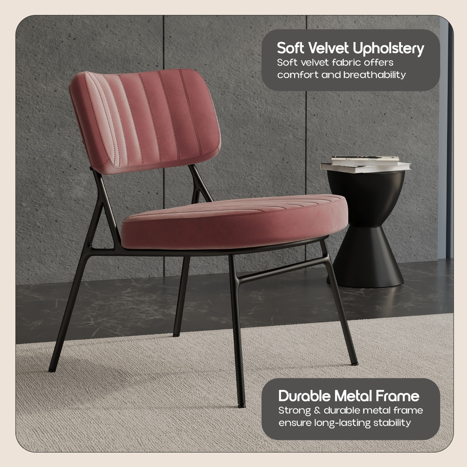 Marilane Velvet Accent Chair Metal Legs Pink - image-3