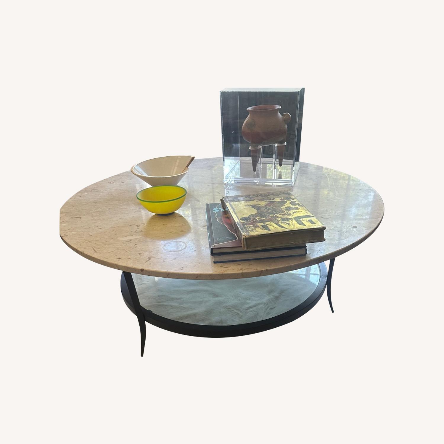 Crema De Marfil Marble Coffee Table Top With Base - image-0