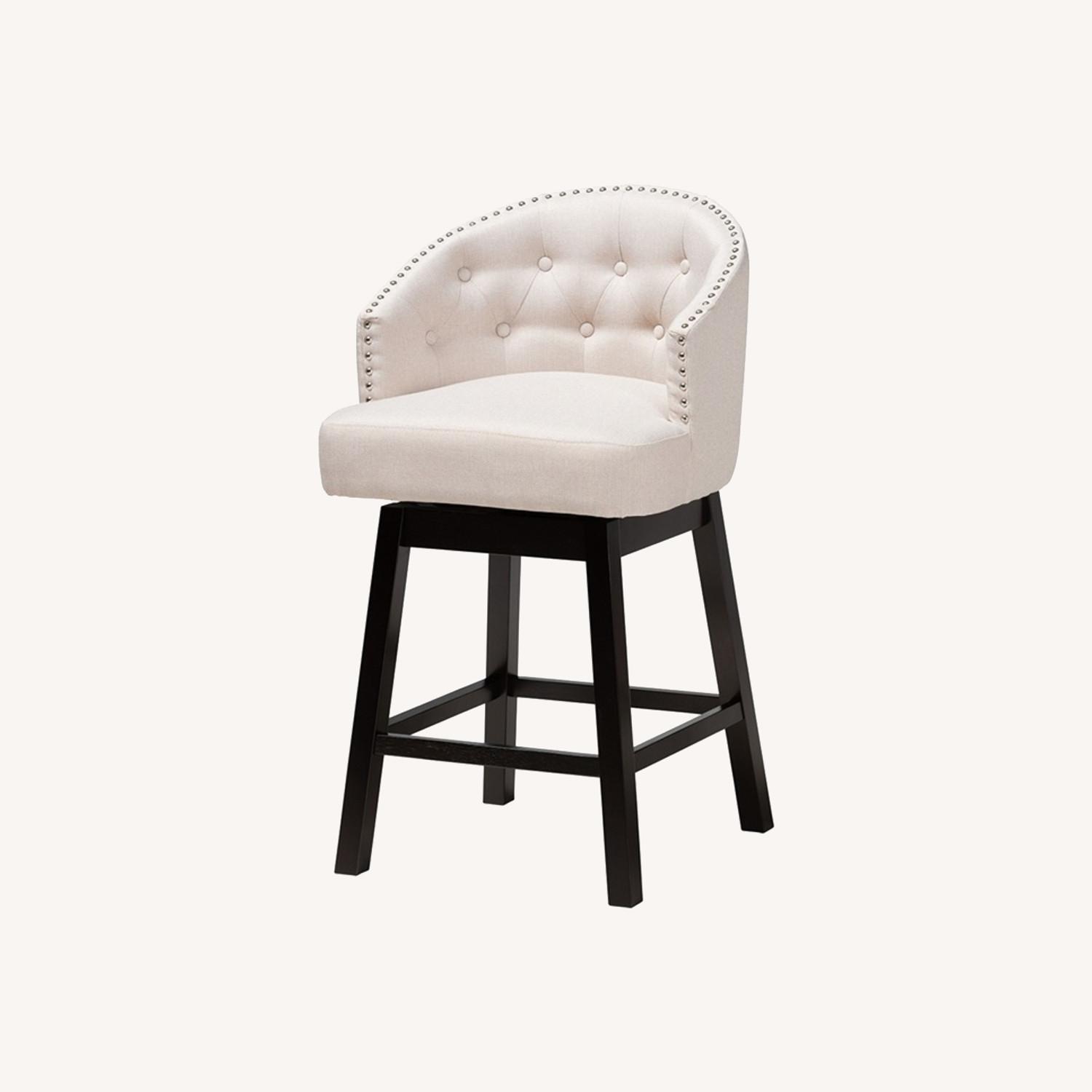 Baxton Studio Light Beige Fabric Wood Swivel Bar Stool - image-0