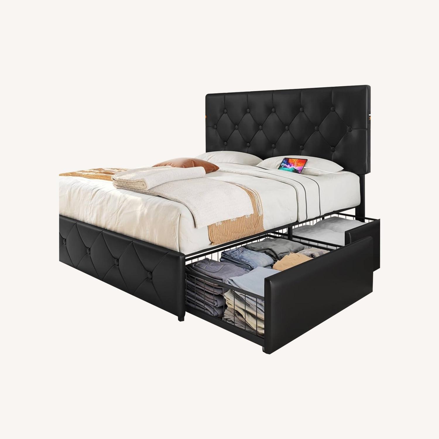 Amazon Black Queen Size Bed Frame w 4 Storage Drawers - image-0