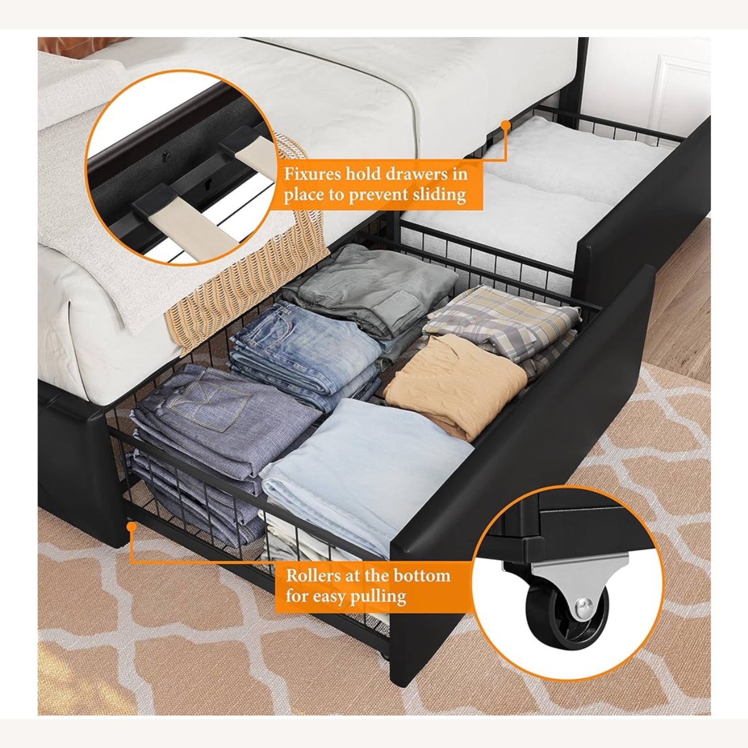 Amazon Black Queen Size Bed Frame w 4 Storage Drawers - image-2