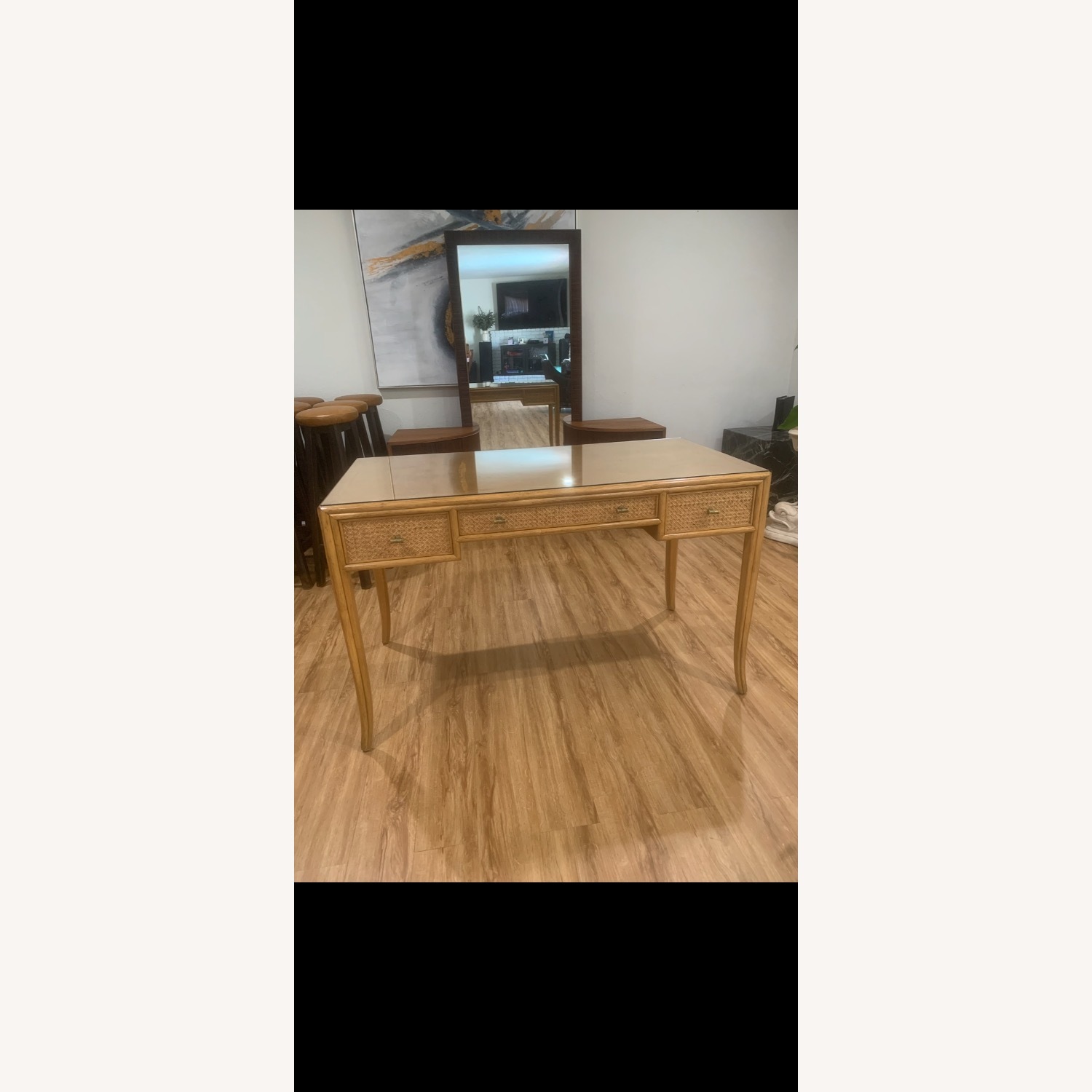 McGuire Cane Glass Top Writing Desk - image-11