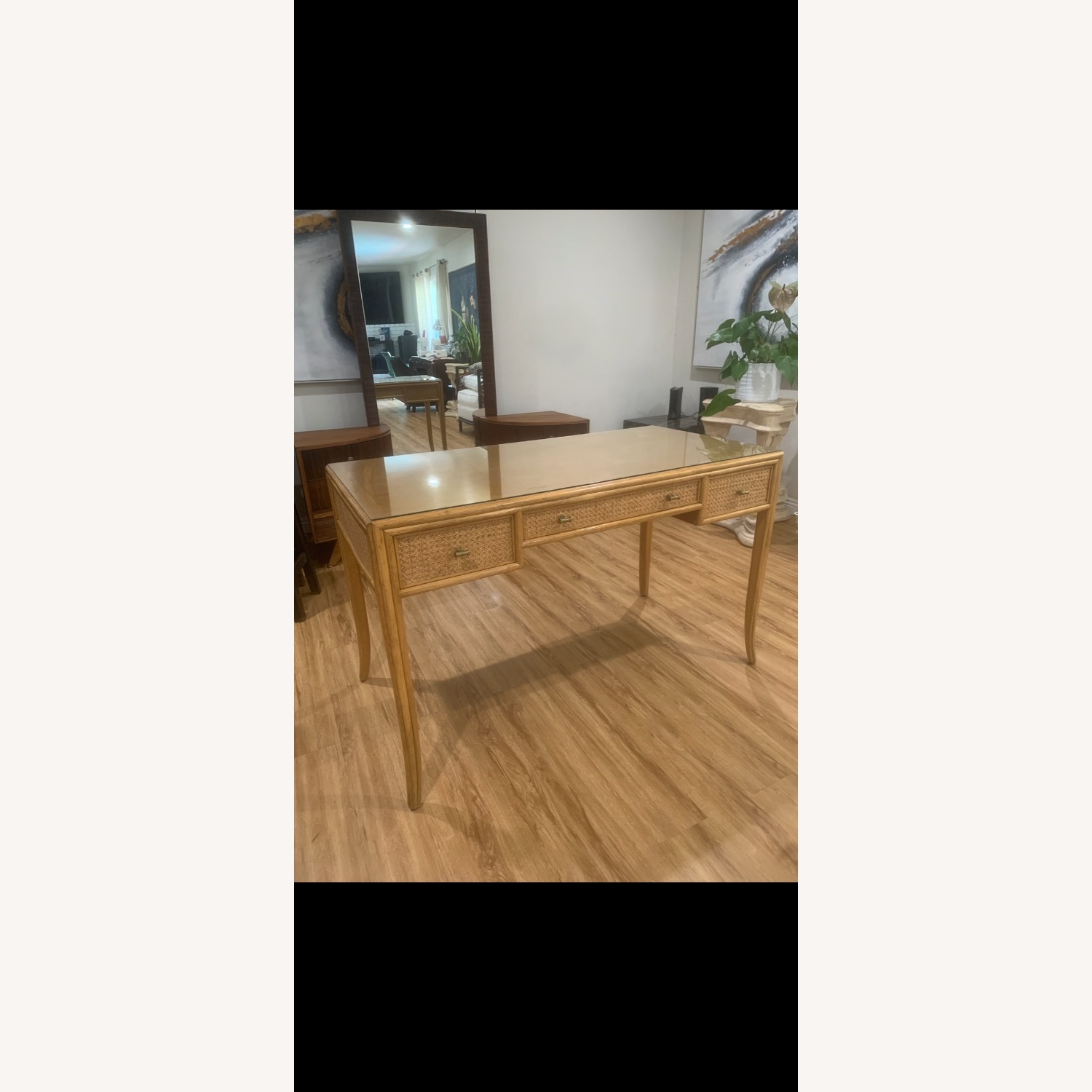 McGuire Cane Glass Top Writing Desk - image-10