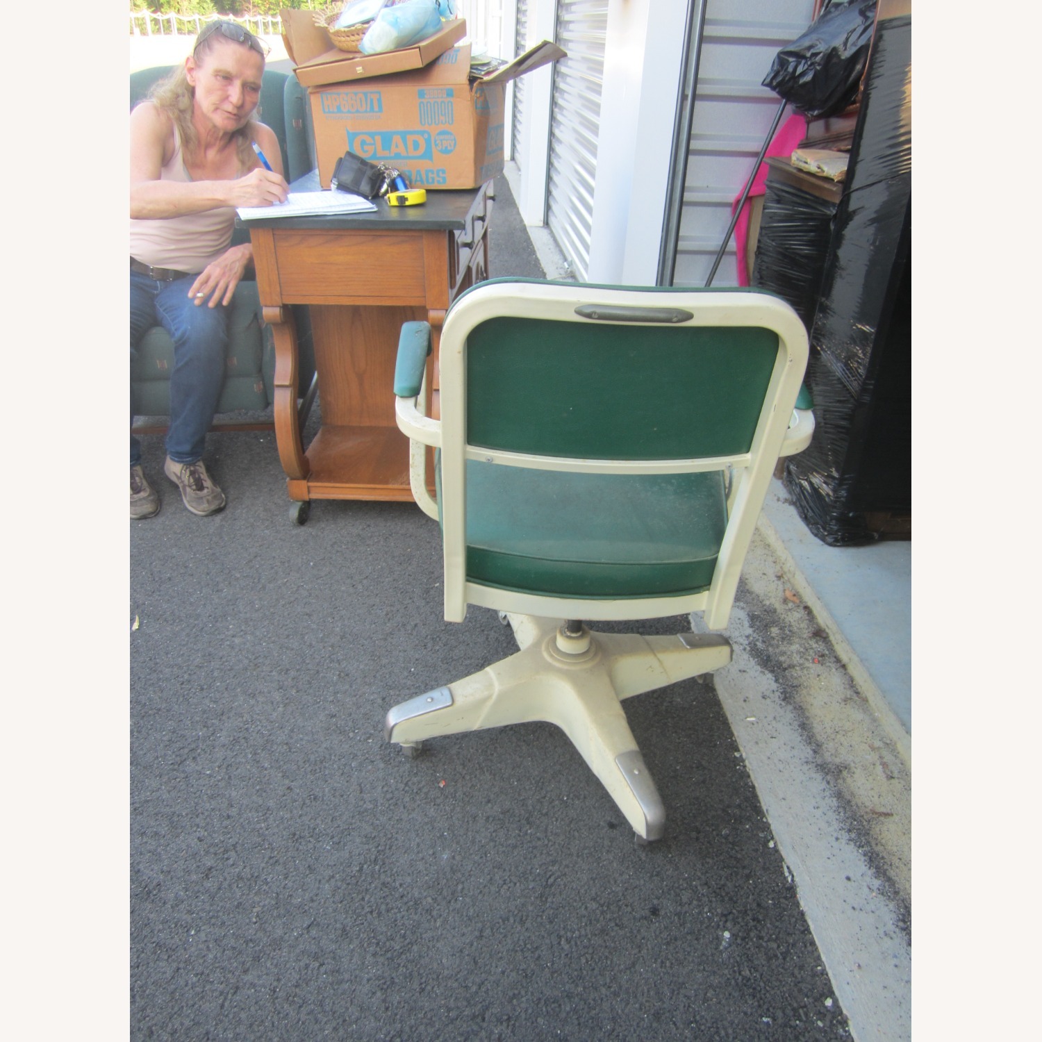 Vintage Industrial Office Chair Steel Green Vinyl - image-4