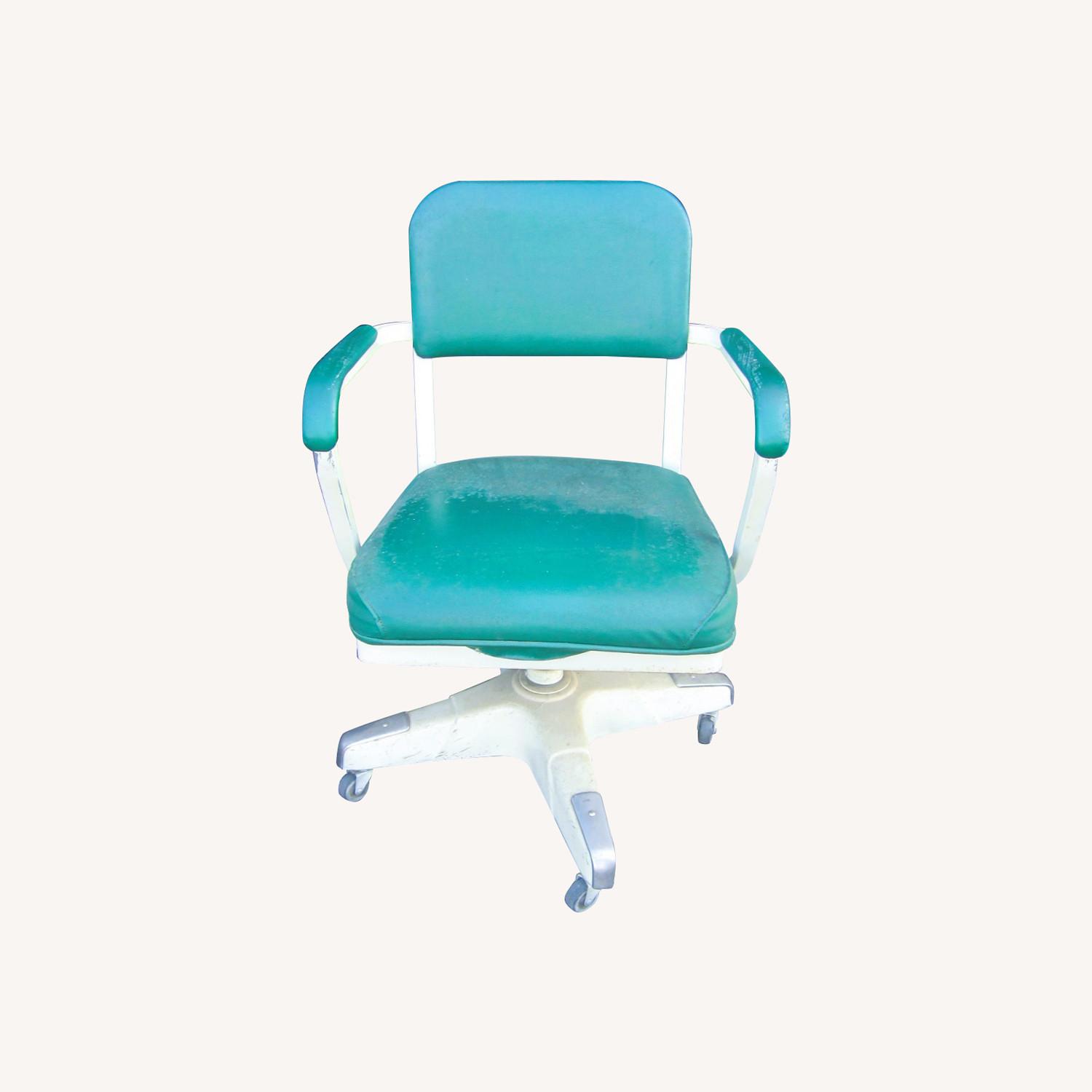 Vintage Industrial Office Chair Steel Green Vinyl - image-0