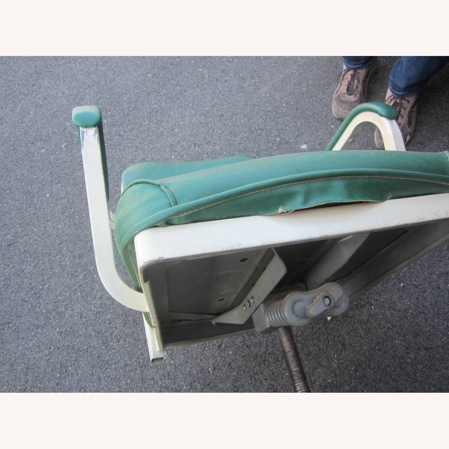 Vintage Industrial Office Chair Steel Green Vinyl - image-8