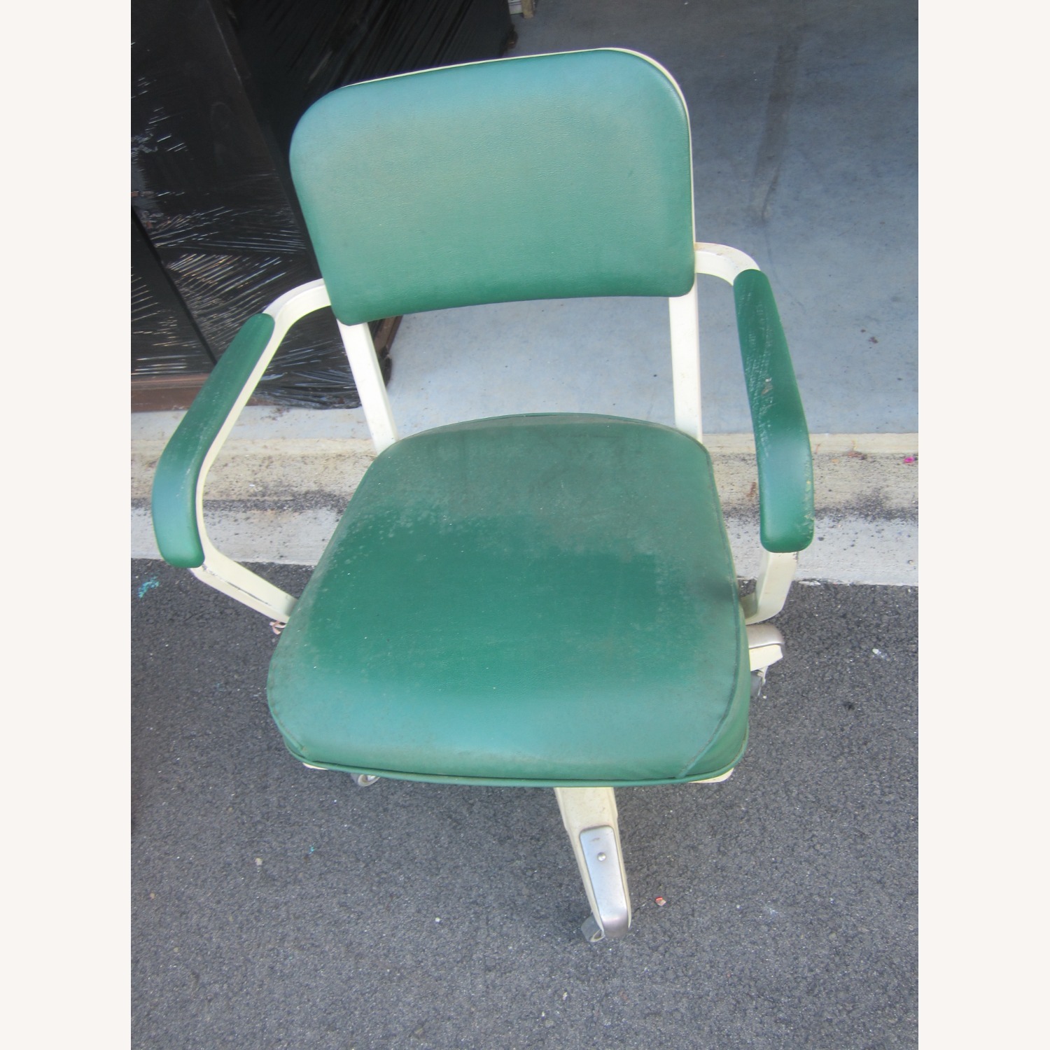 Vintage Industrial Office Chair Steel Green Vinyl - image-2