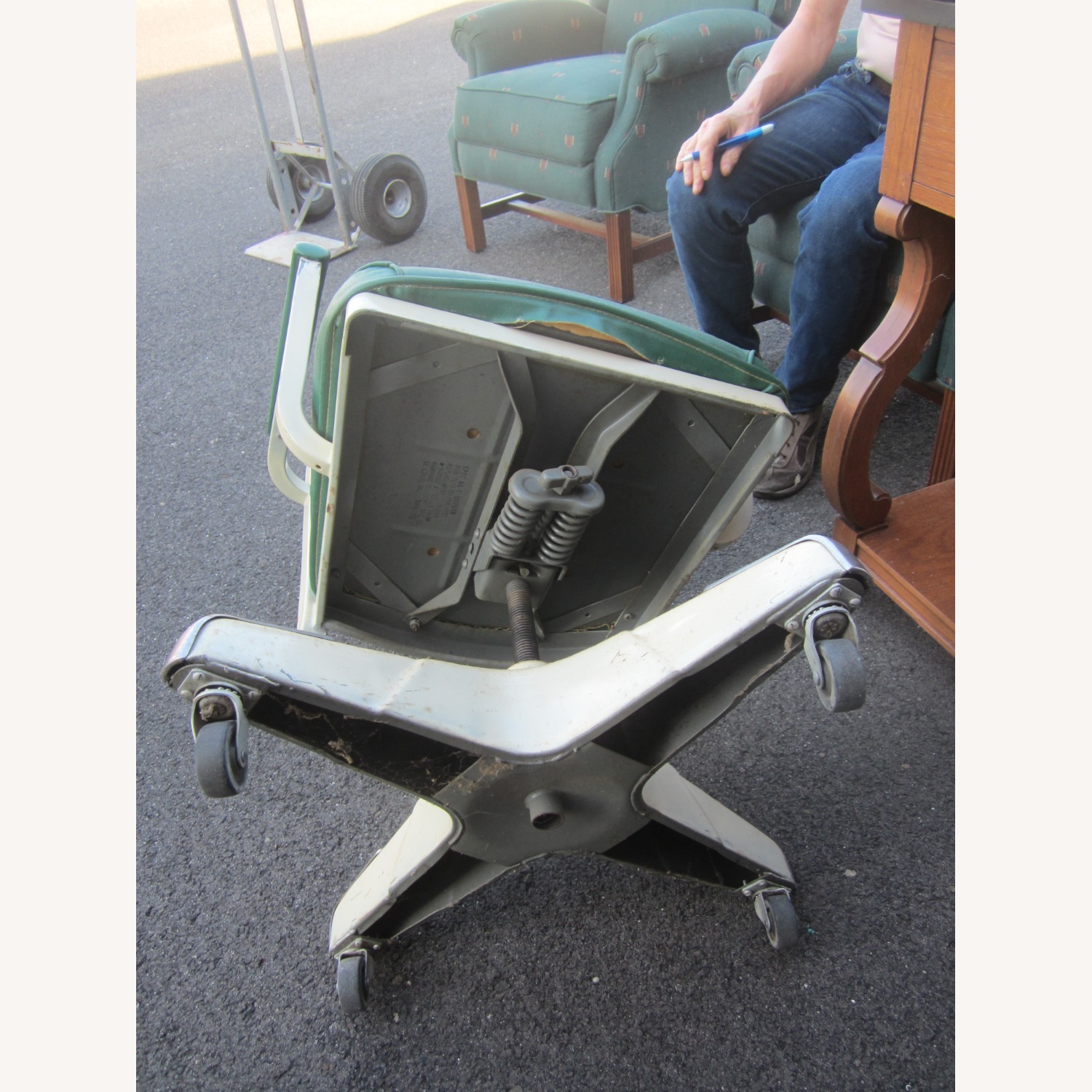 Vintage Industrial Office Chair Steel Green Vinyl - image-6