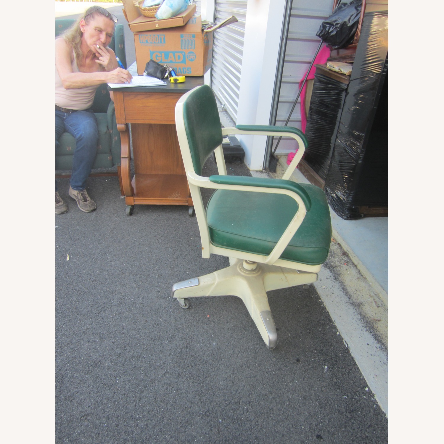 Vintage Industrial Office Chair Steel Green Vinyl - image-5