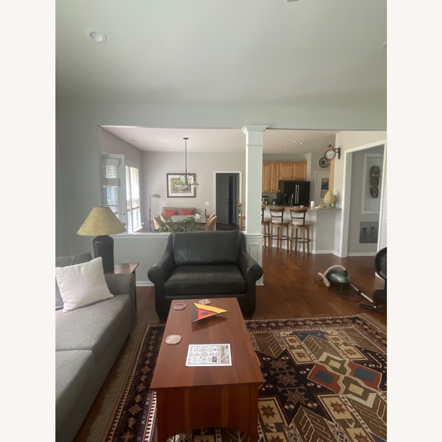 Arhaus 1 and Half Dark Blue Leather Chair  - image-2