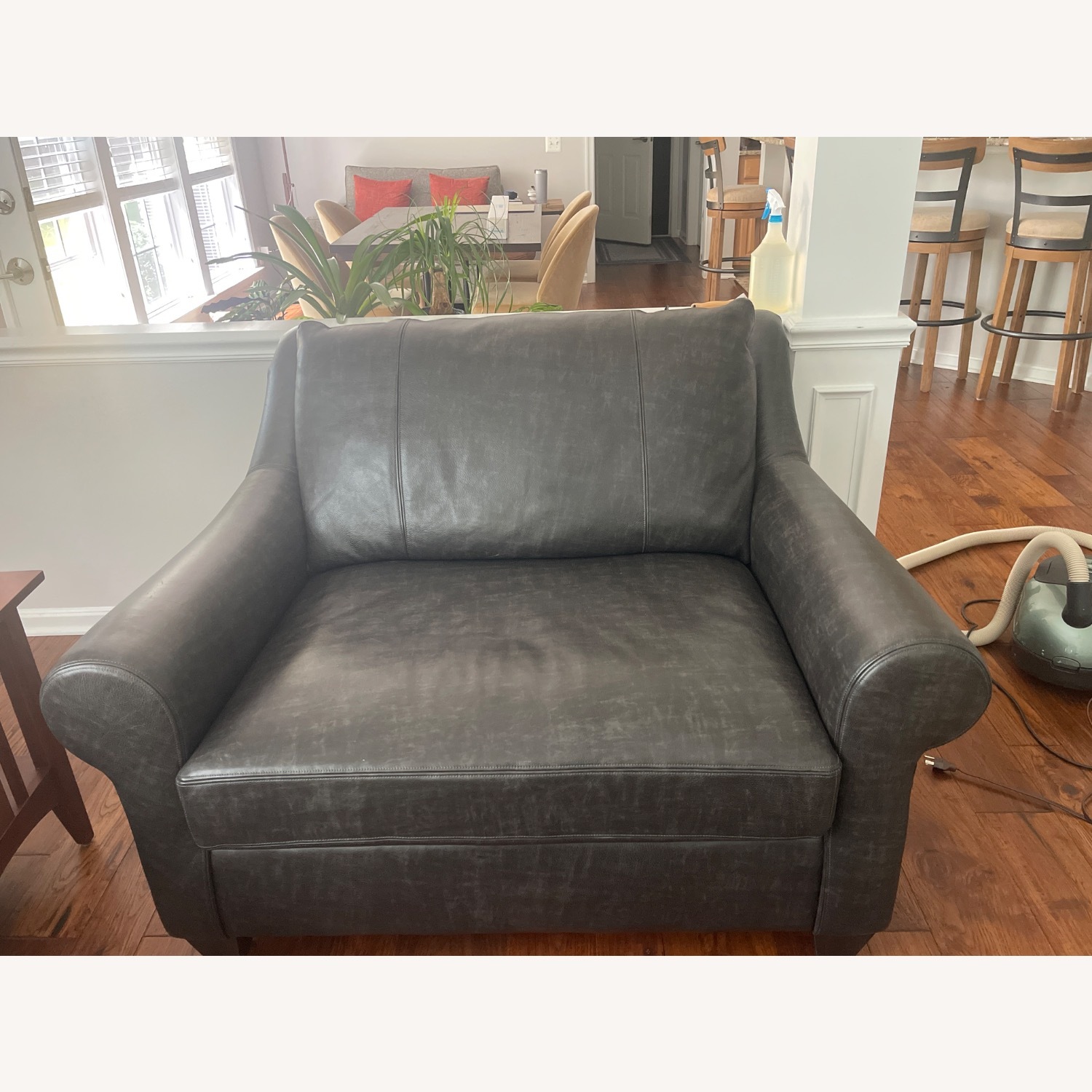 Arhaus 1 and Half Dark Blue Leather Chair  - image-1