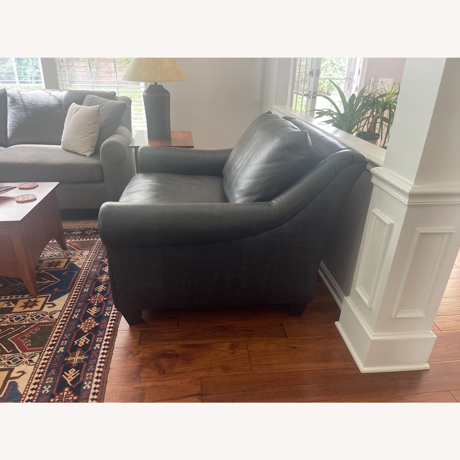 Arhaus 1 and Half Dark Blue Leather Chair  - image-3