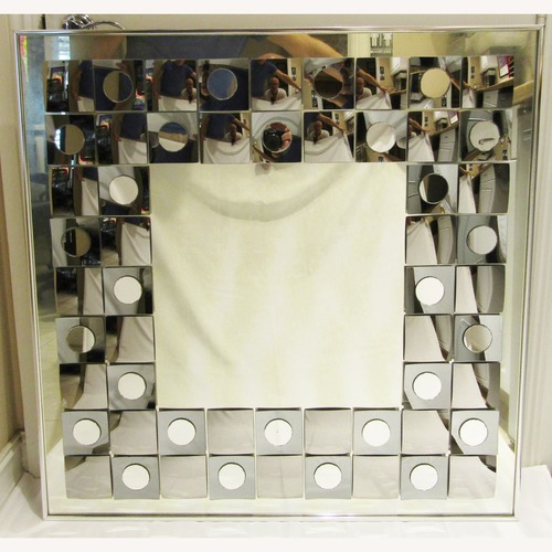 Used Mid-Century Hal Bienfeld Op Art Square Wall Mirror for sale on AptDeco