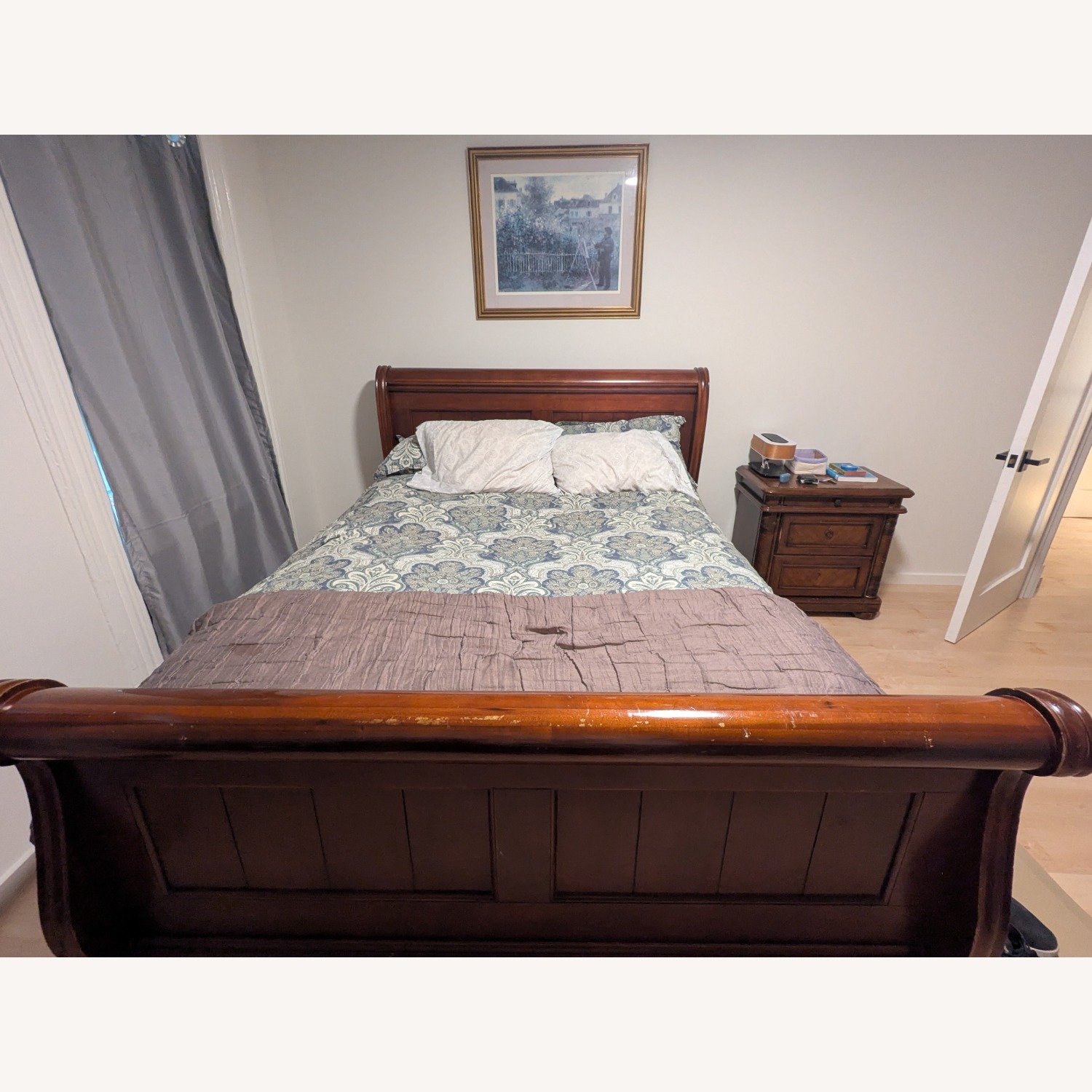 Cherry Wood Sleigh Bed - image-1
