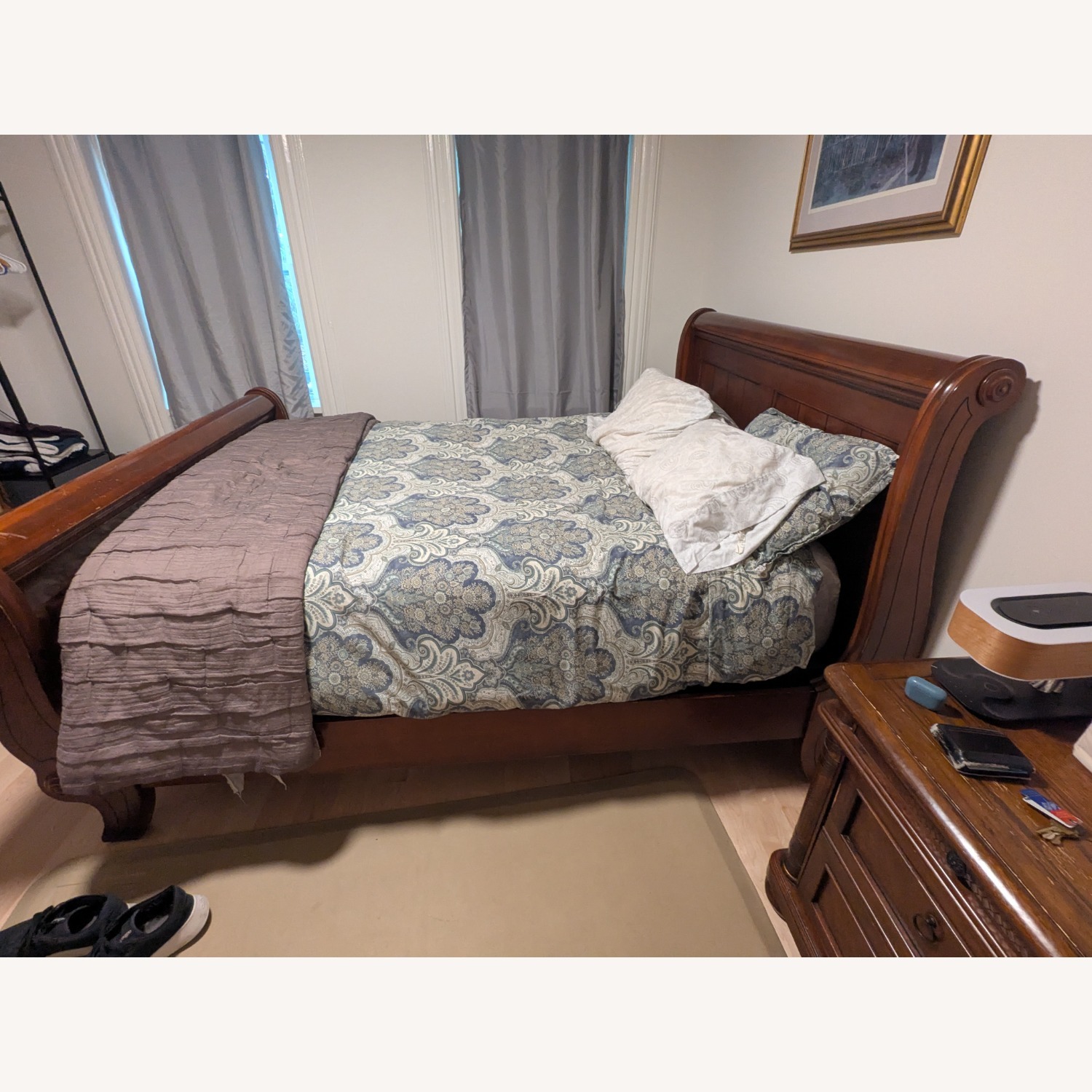 Cherry Wood Sleigh Bed - image-2